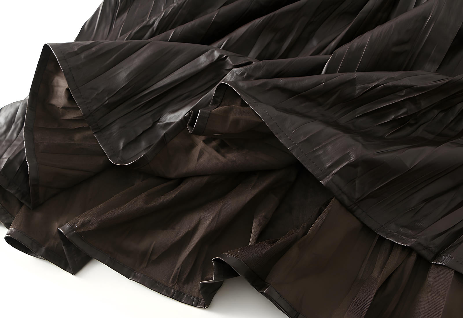 A-Line Crushed Look PU Leather Pleated Dark Brown Skirt - 8912_DAR