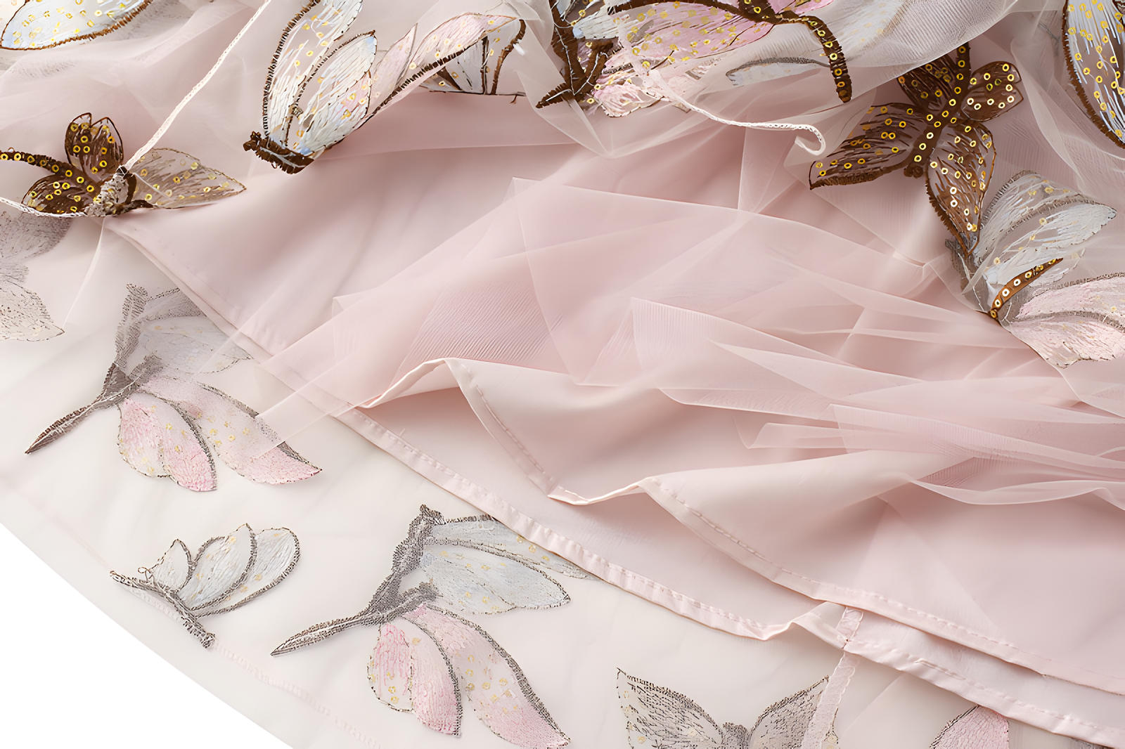 Exquisite Dragonfly Heavy Embroidery Skirt with Intricate Details - 8649_PINK