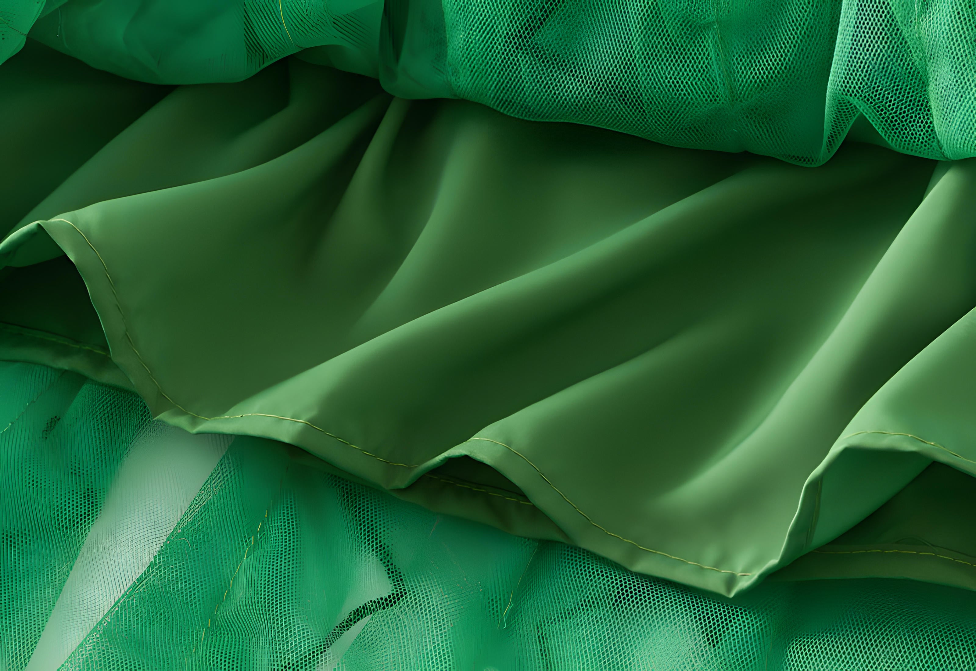 Ruffled Wavy Mesh A-Line Skirt - 0961_GREEN