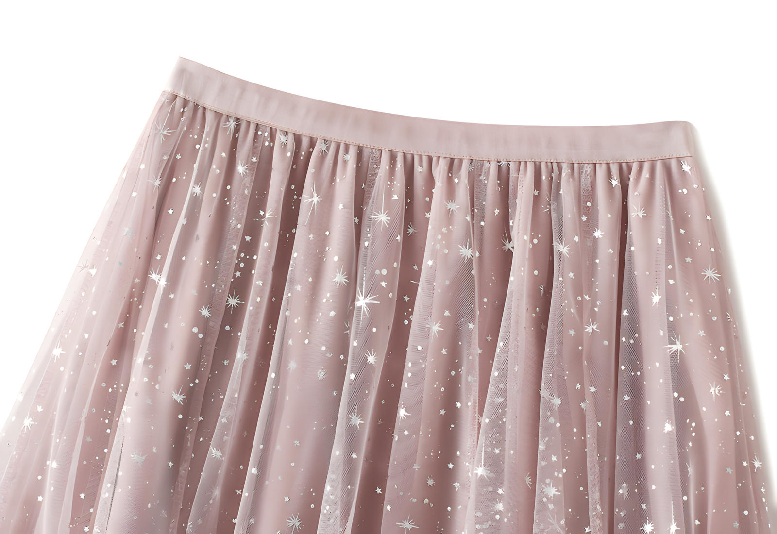 Multilayer Mesh Gauze Sequinned Star Embroidered A Line Skirt	- 9801_PINK