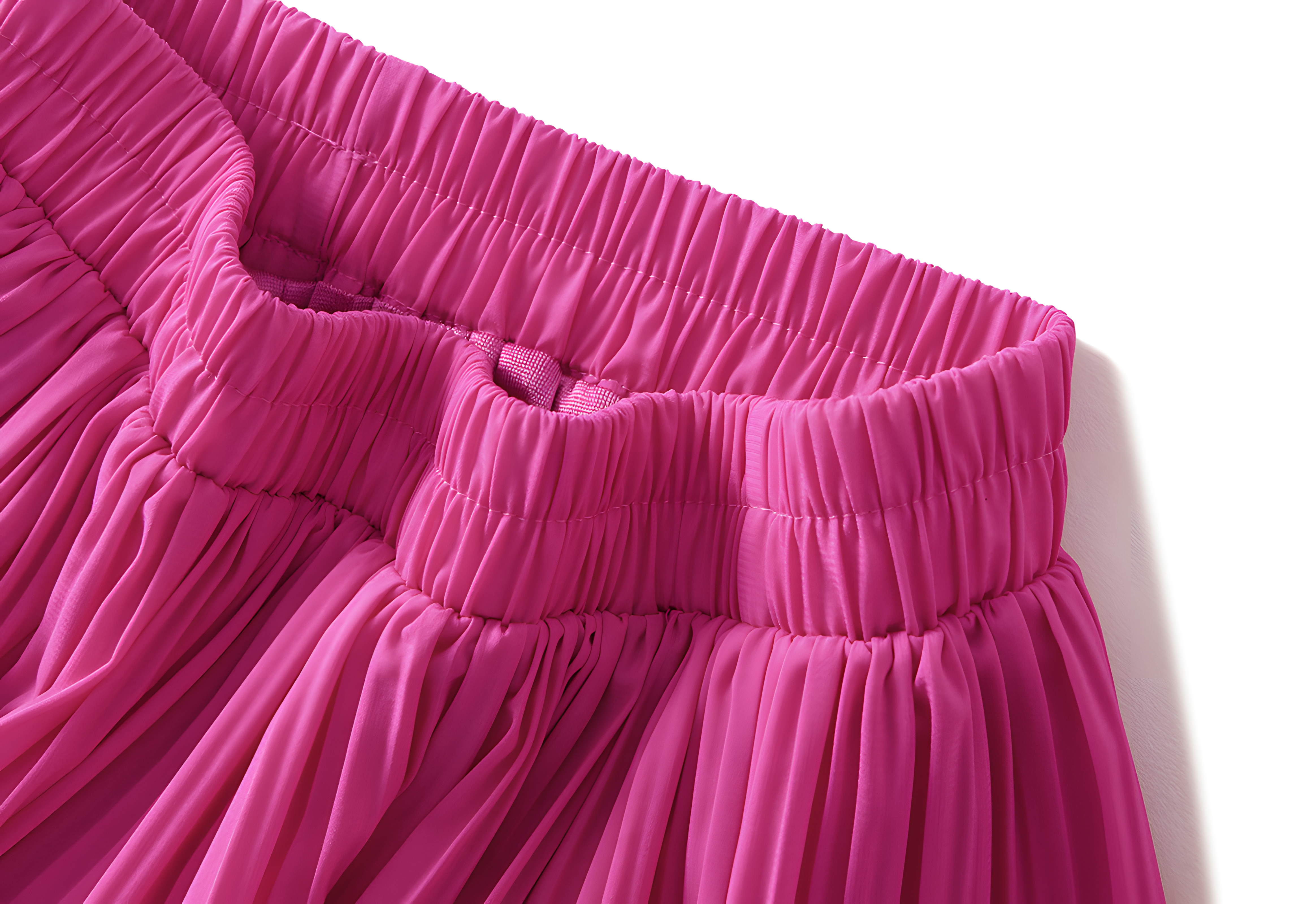 Mushroom Edge Pleated Skirt With Satin Lining - 1020_ROSE RED