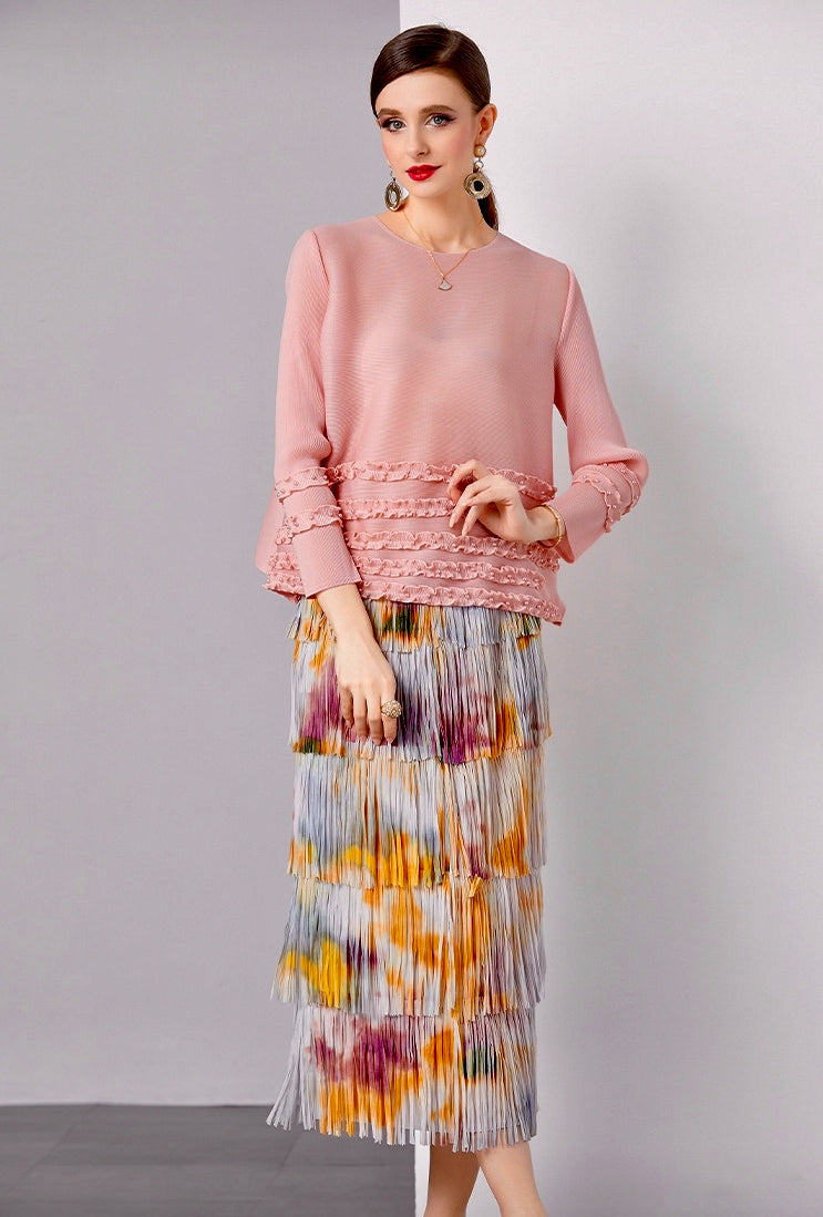 Golden Dawn Fringe Skirt With Tie And Dye Printing - 792614816517_YEL