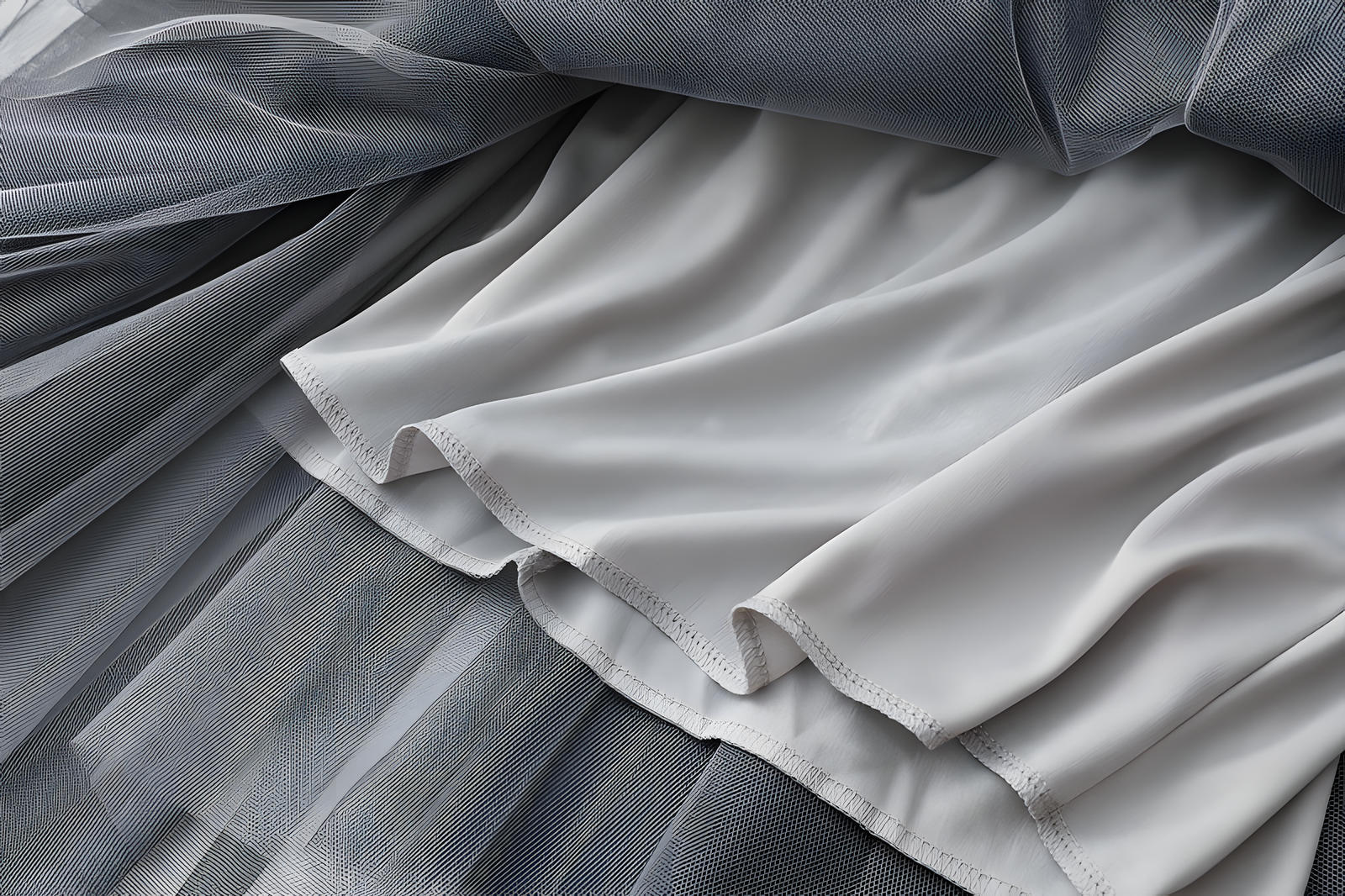 Multitier Irregular Mesh Black And Grey Gradient Skirt  - 8797_BLACK GREY