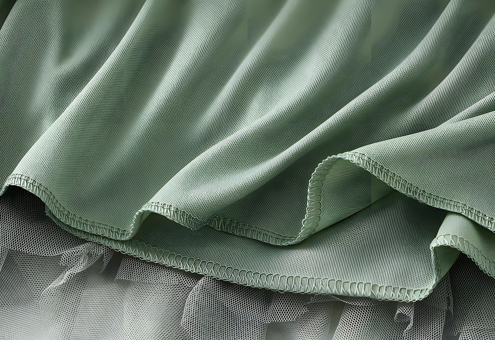 Mesh Gauze Vertical Ripples Short Skirt With Satin Lining - 1682_GREEN