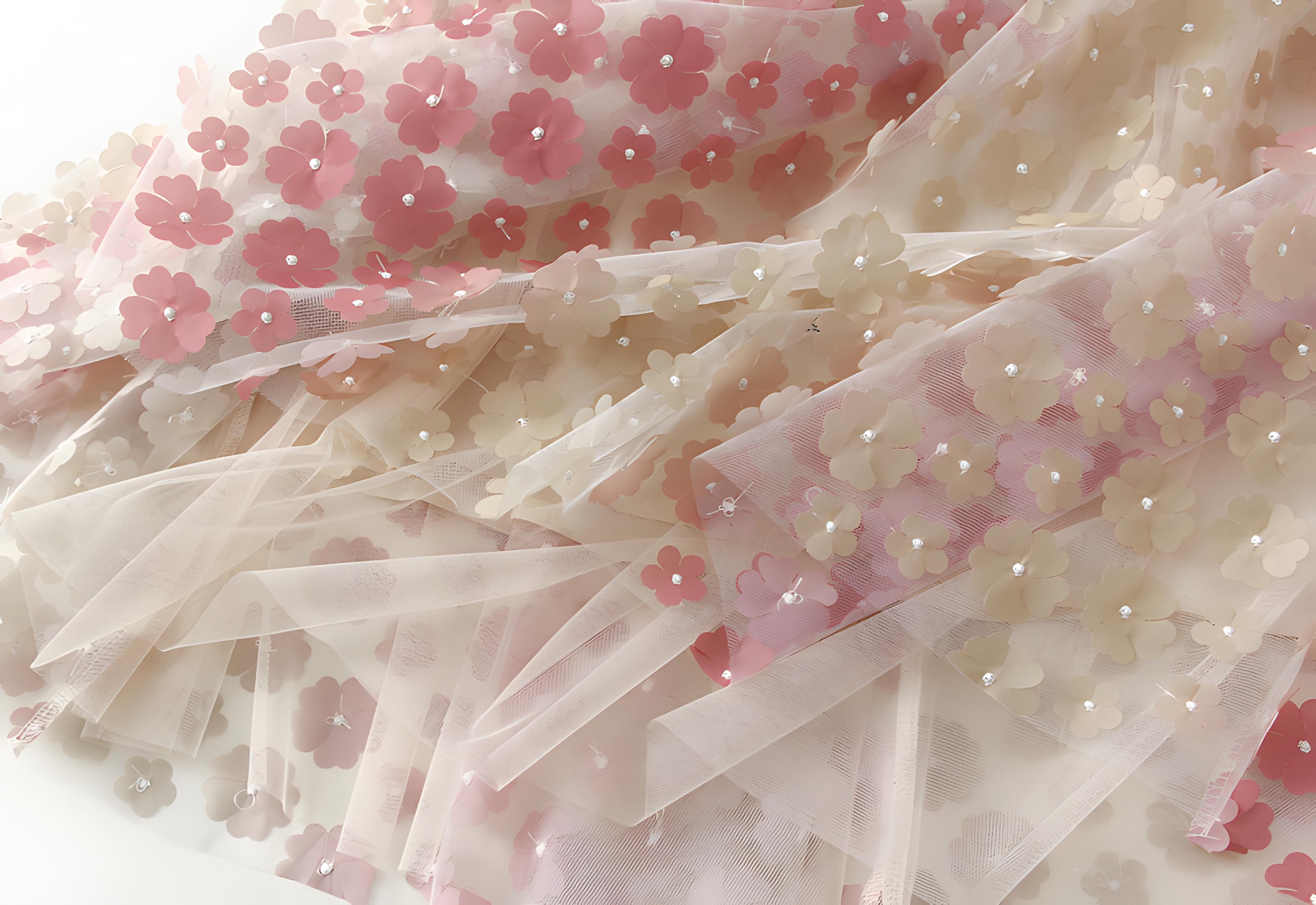 Multilayer Mesh Flower Skirt With Satin Lining - 1855_PINK