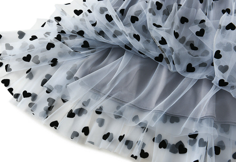 Multilayer Mesh Heart Skirt With Satin Lining - 1200_BLUE