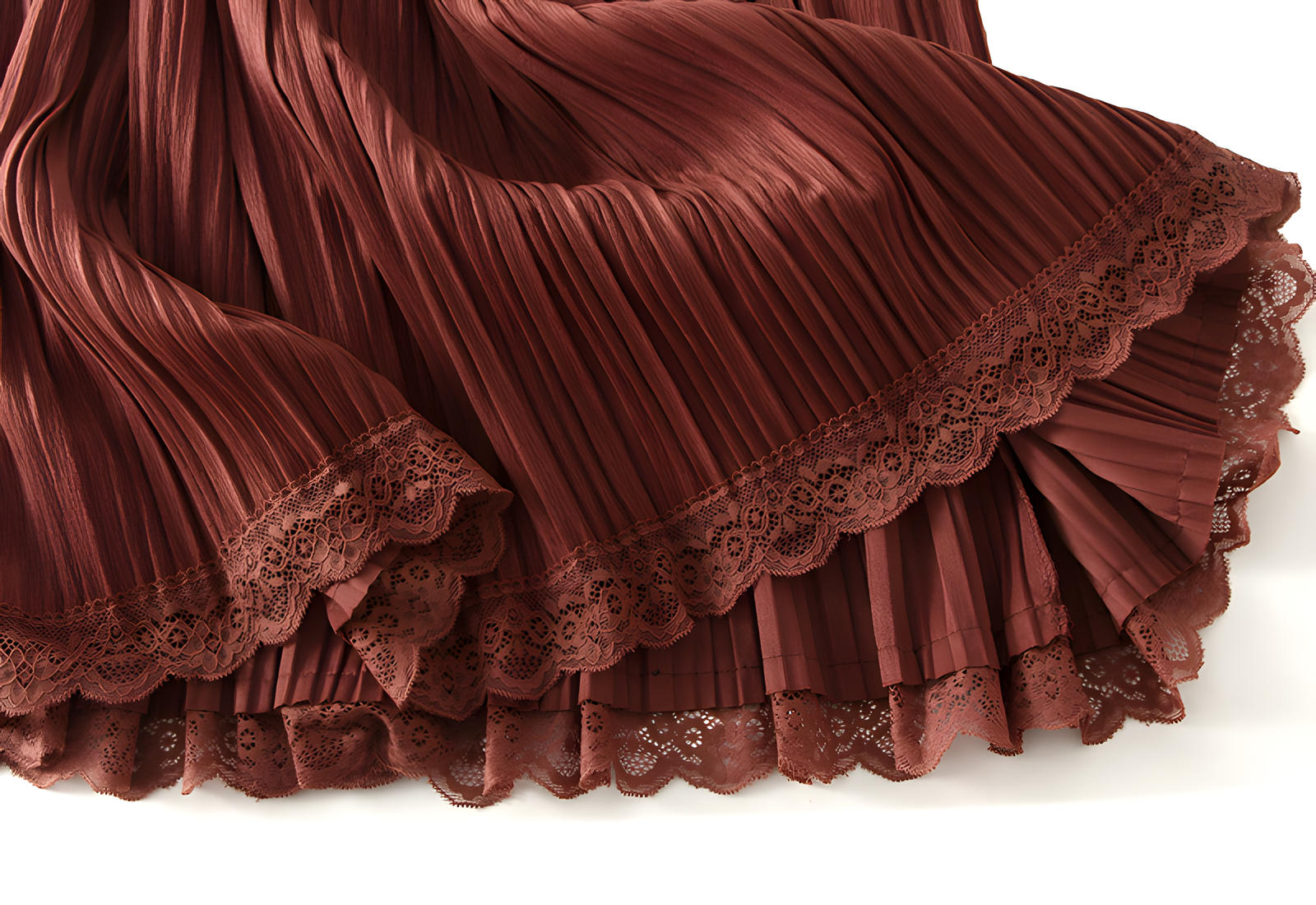 Micro Pleated Velvet A - Line Retro Skirt in Brick Red - 1911_BRICKRED