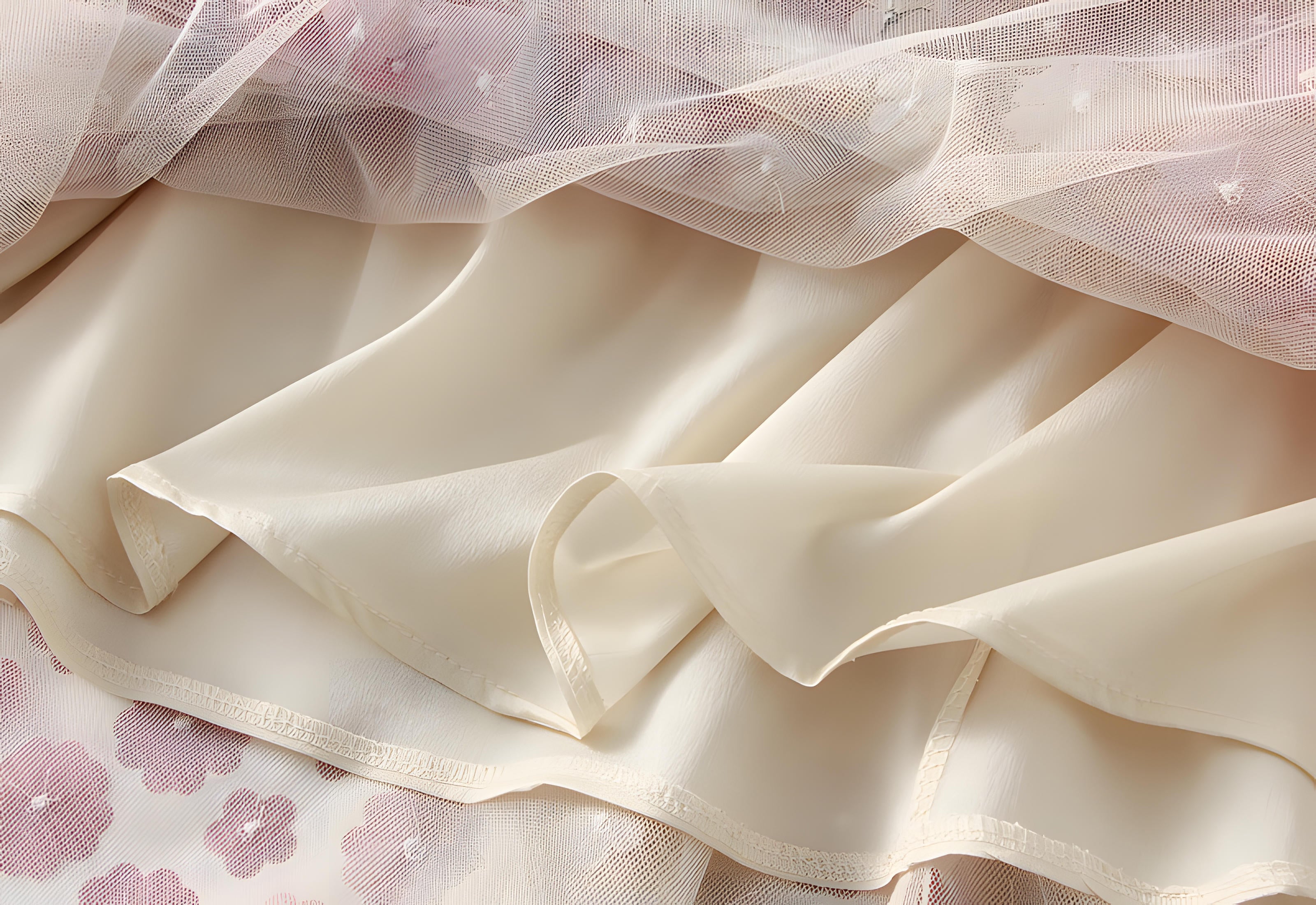 Multilayer Mesh Flower Skirt With Satin Lining - 1855_PINK