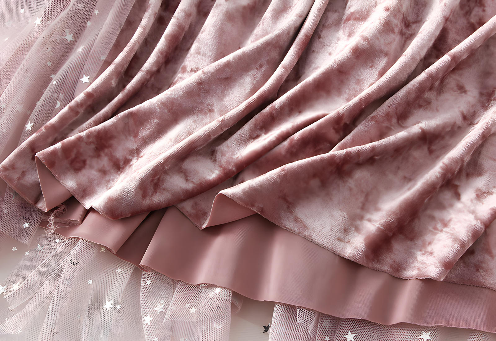 Fluffy Star Sequin Irregular Mesh And Velvet Skirt - 0310_PINK