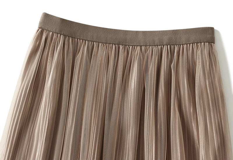 Double Sided Fishtail Gored Mesh Skirt - 1909_KHAKI