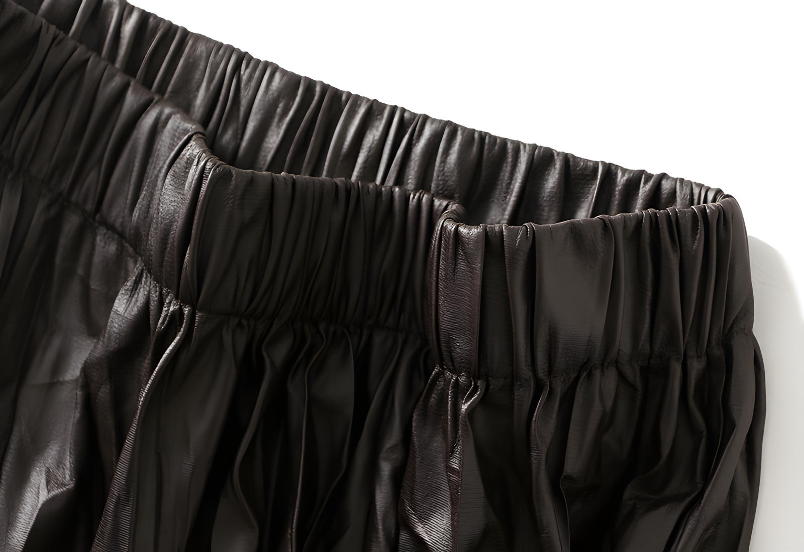 A-Line Crushed Look PU Leather Pleated Dark Brown Skirt - 8912_DAR