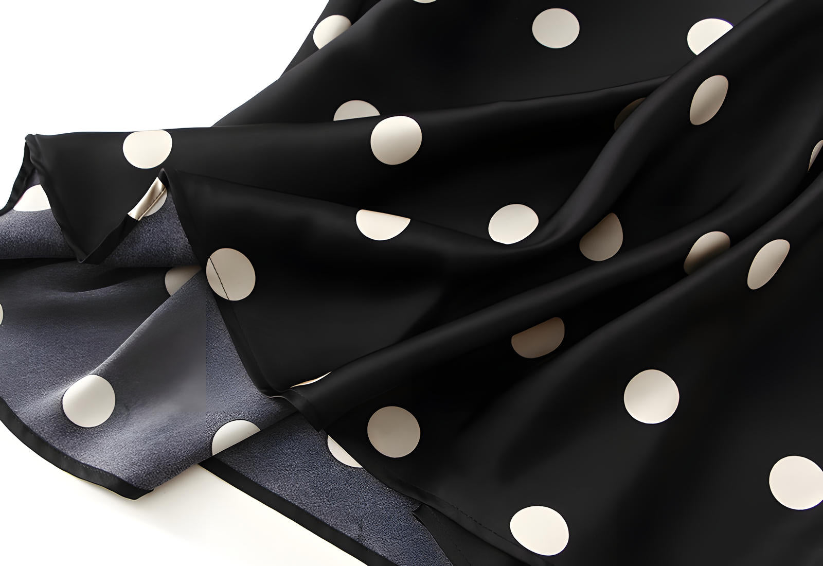 Polka Dot Retro A Line Satin Skirt - 9830_Big_BLACK