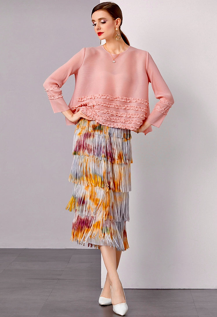 Golden Dawn Fringe Skirt With Tie And Dye Printing - 792614816517_YEL