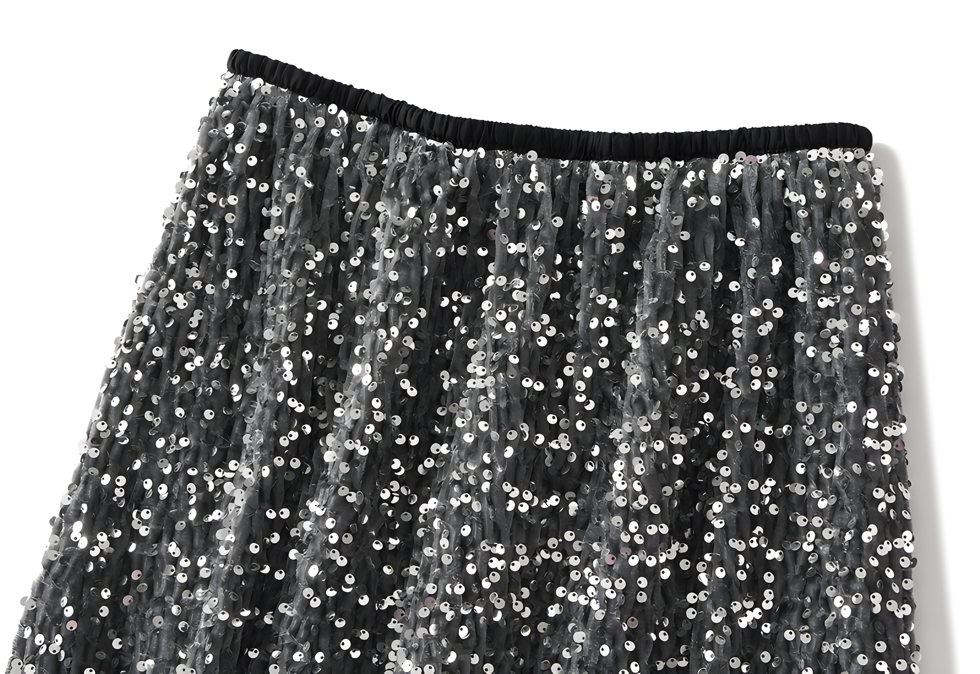 Heavy Sequinned Hip Skirt With Back Slit - D8035_GREY
