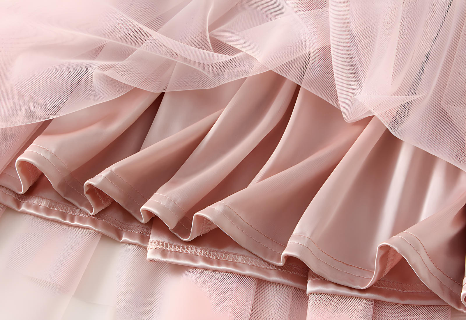 Mesh Multilayer Short Skirt With Satin Lining - A013_PINK