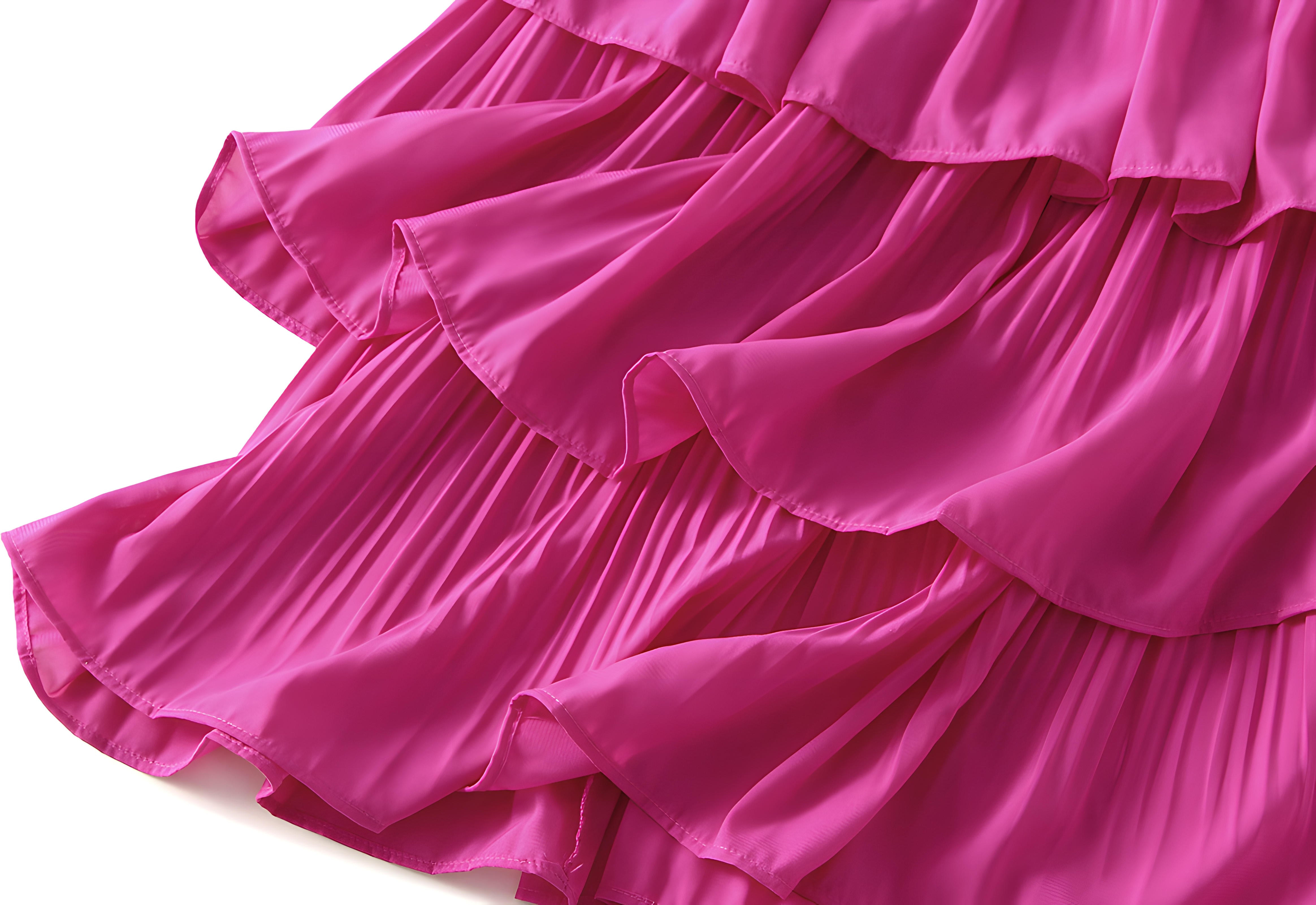 Mushroom Edge Pleated Skirt With Satin Lining - 1020_ROSE RED