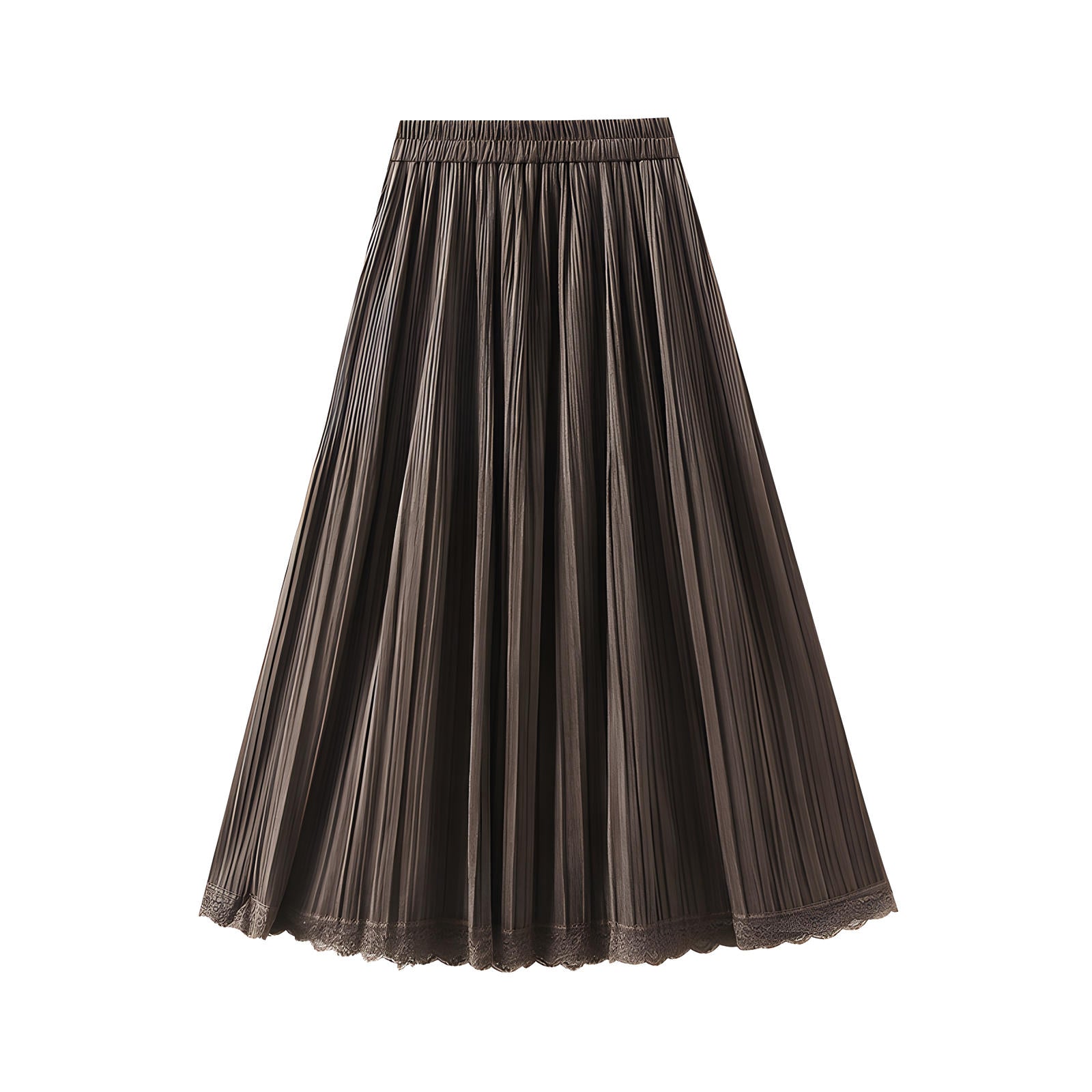 Micro Pleated Velvet A - Line Retro Skirt in Khaki - 1911_KHAKI