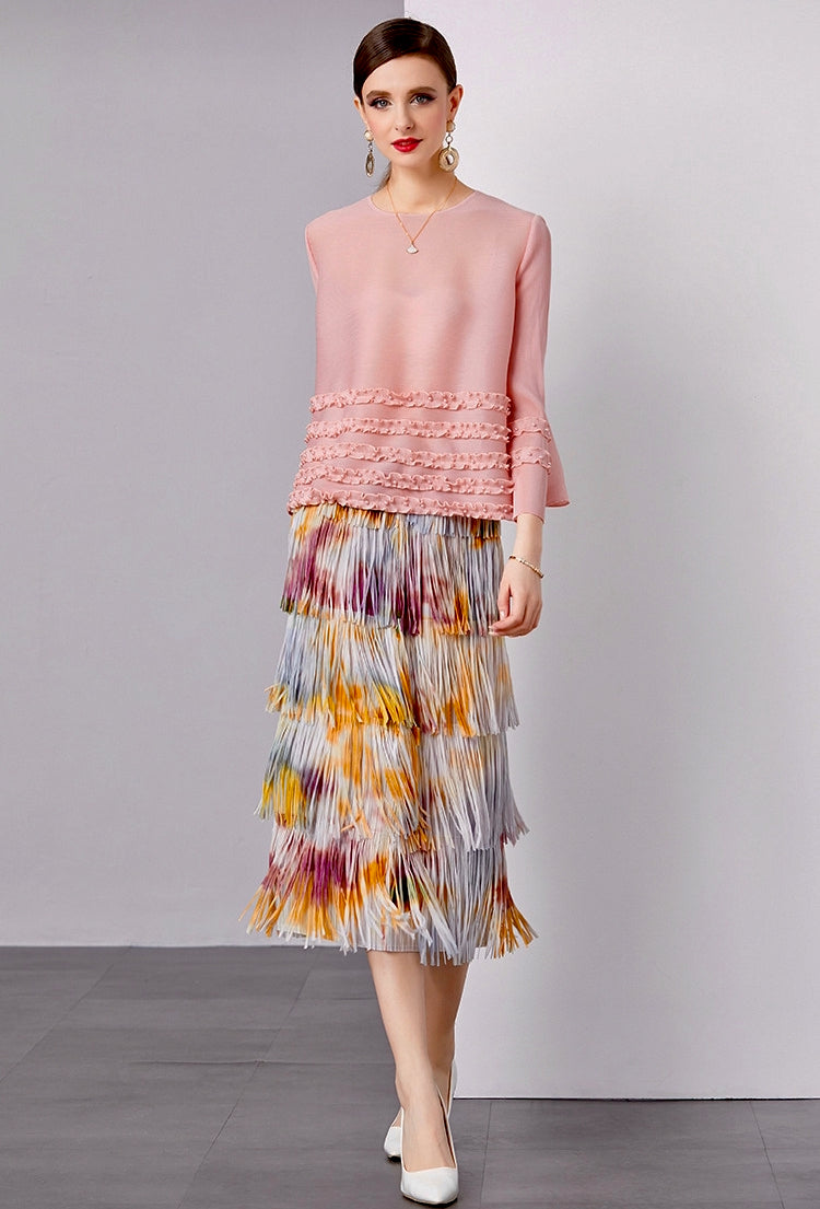 Golden Dawn Fringe Skirt With Tie And Dye Printing - 792614816517_YEL