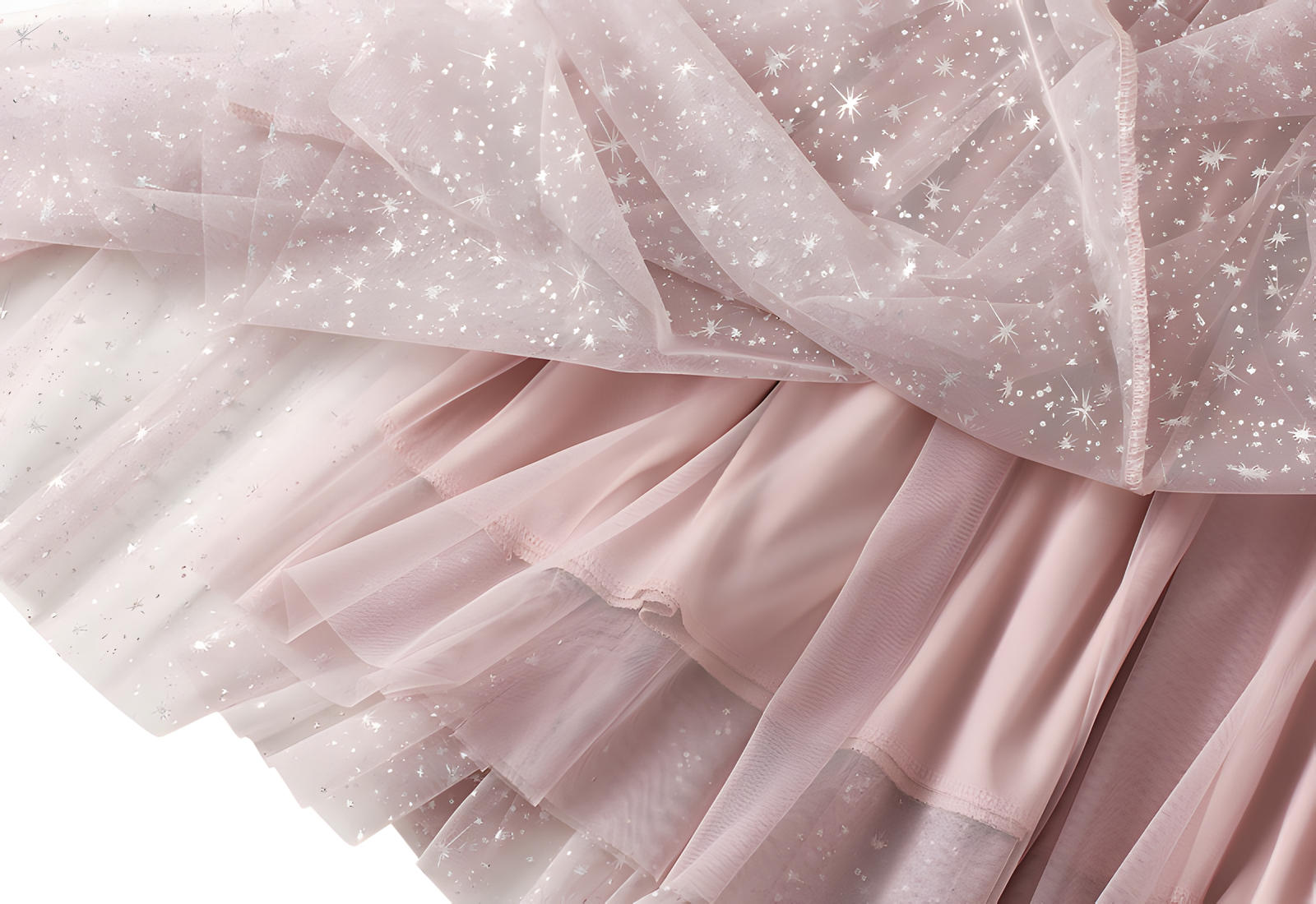 Multilayer Mesh Gauze Sequinned Star Embroidered A Line Skirt	- 9801_PINK