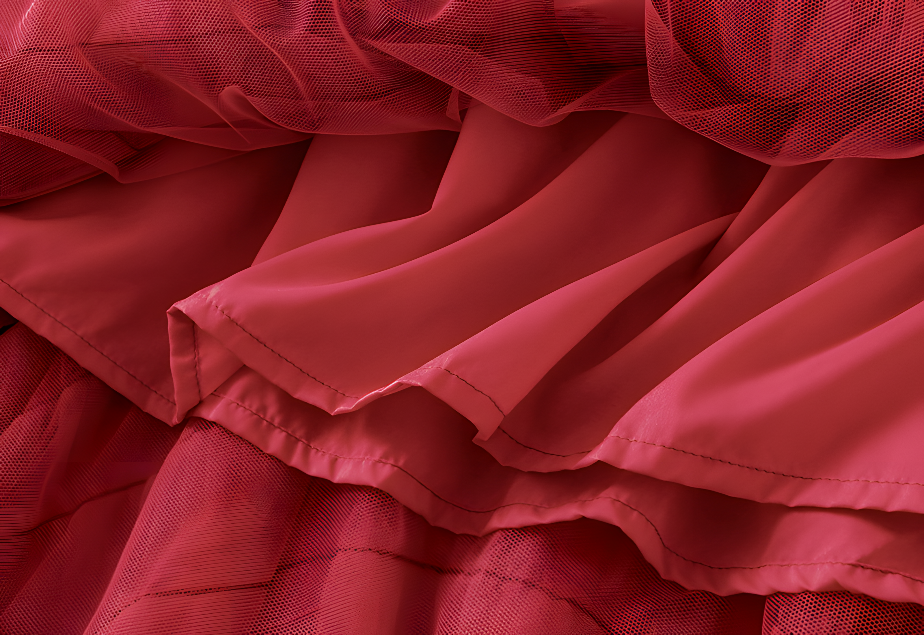 Heavy Mesh Gauze Skirt With Satin Lining - 1380_RED