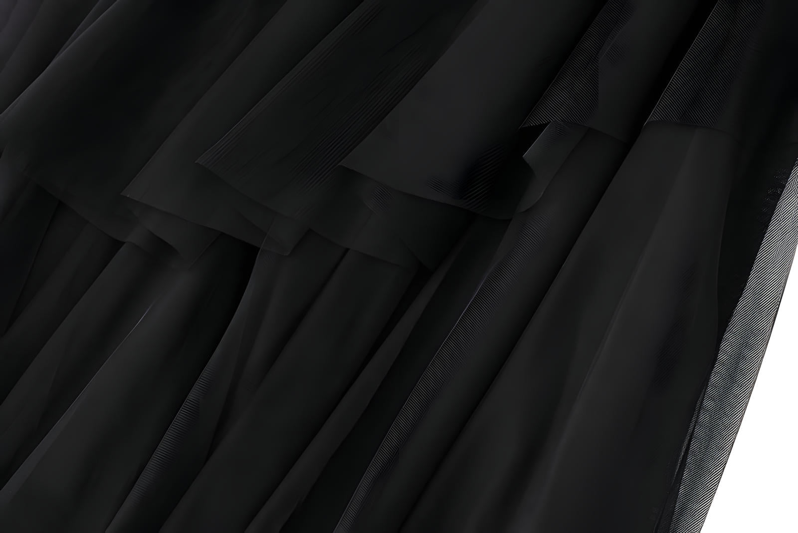 Multitier Irregular Mesh Black Skirt - 8621_BLACK