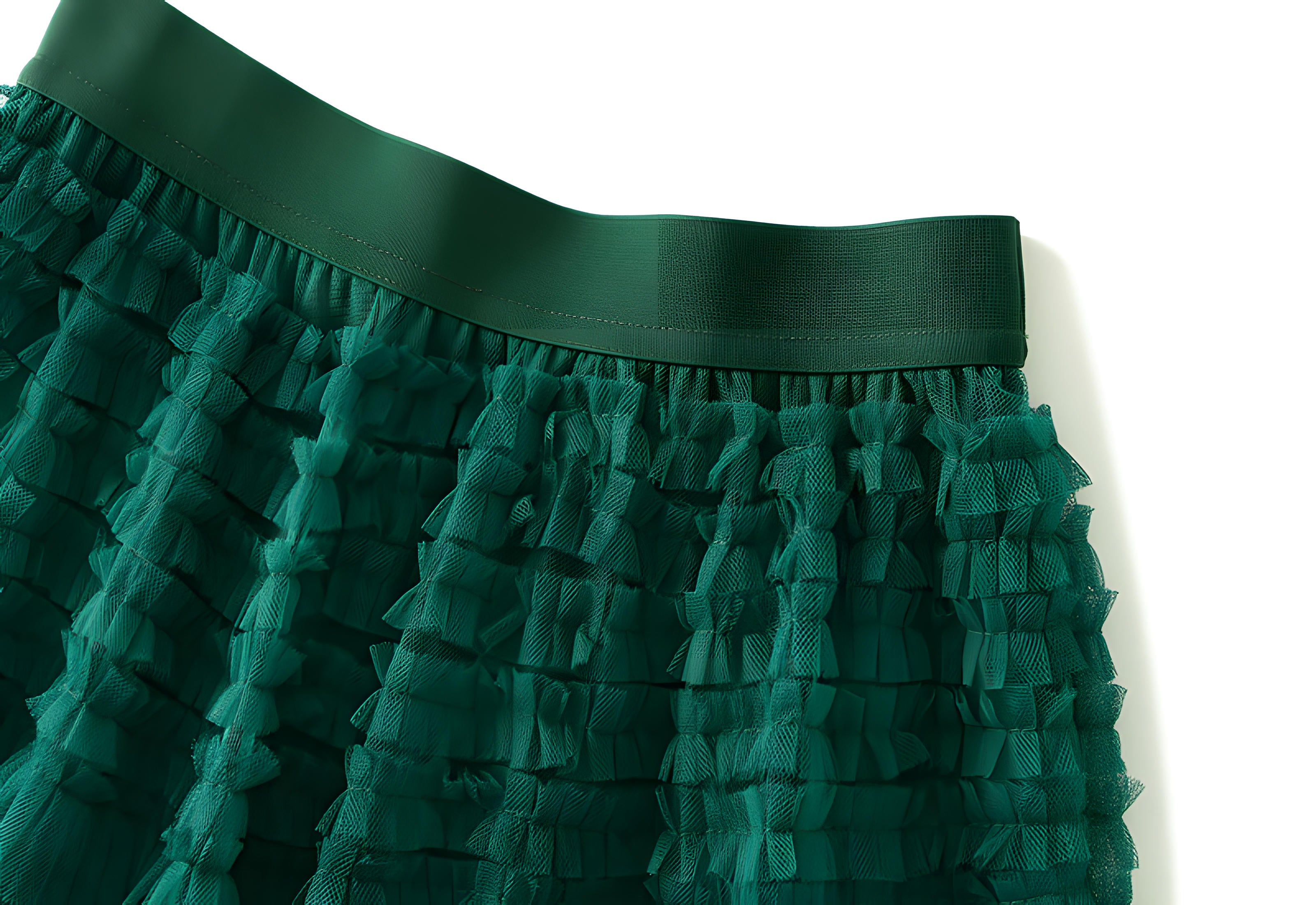 Heavy Mesh Gauze Multilayer Long Skirt With Satin Lining - 2210_DARK GREEN