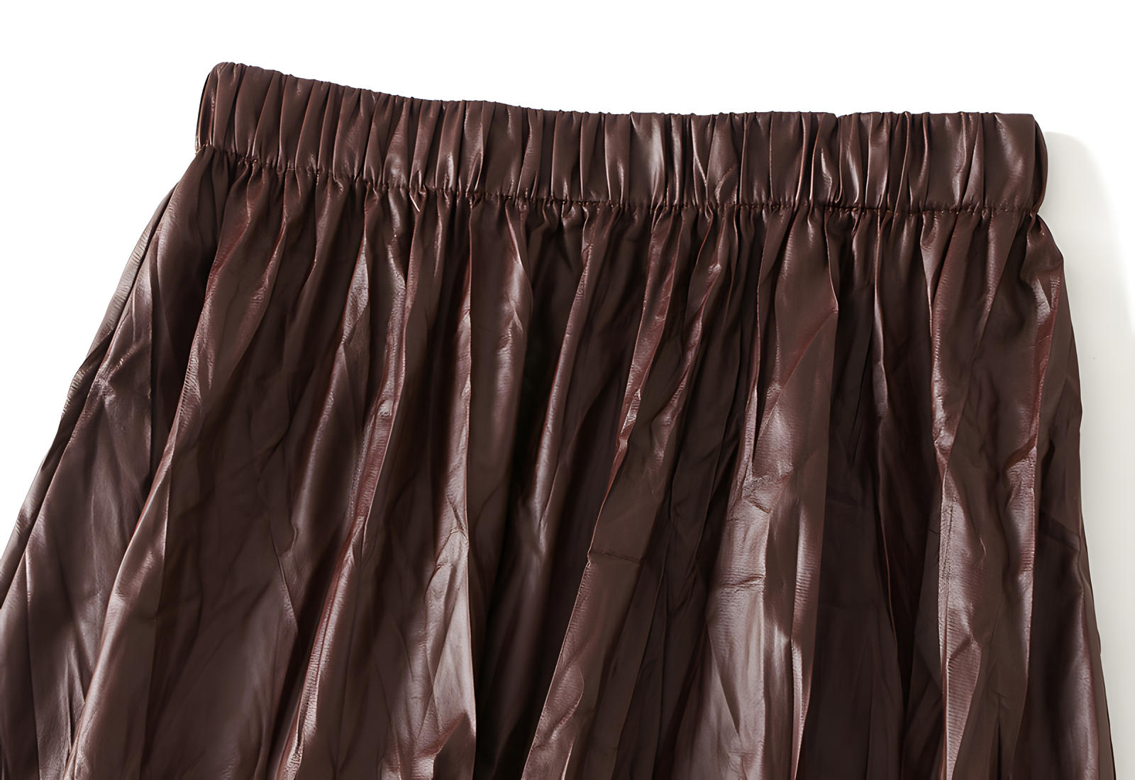 A-Line Crushed Look PU Leather Pleated Khaki Skirt - 8912_KHA