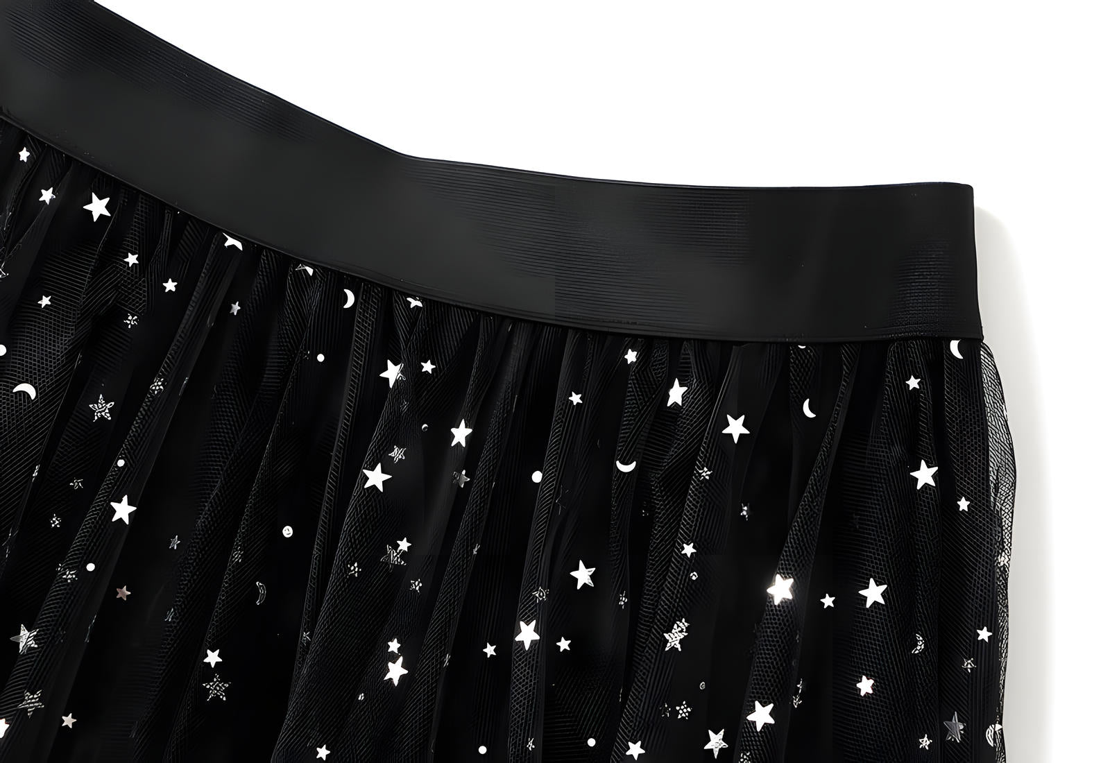 Fluffy Star Sequin Irregular Mesh And Velvet Skirt - 0310_BLACK