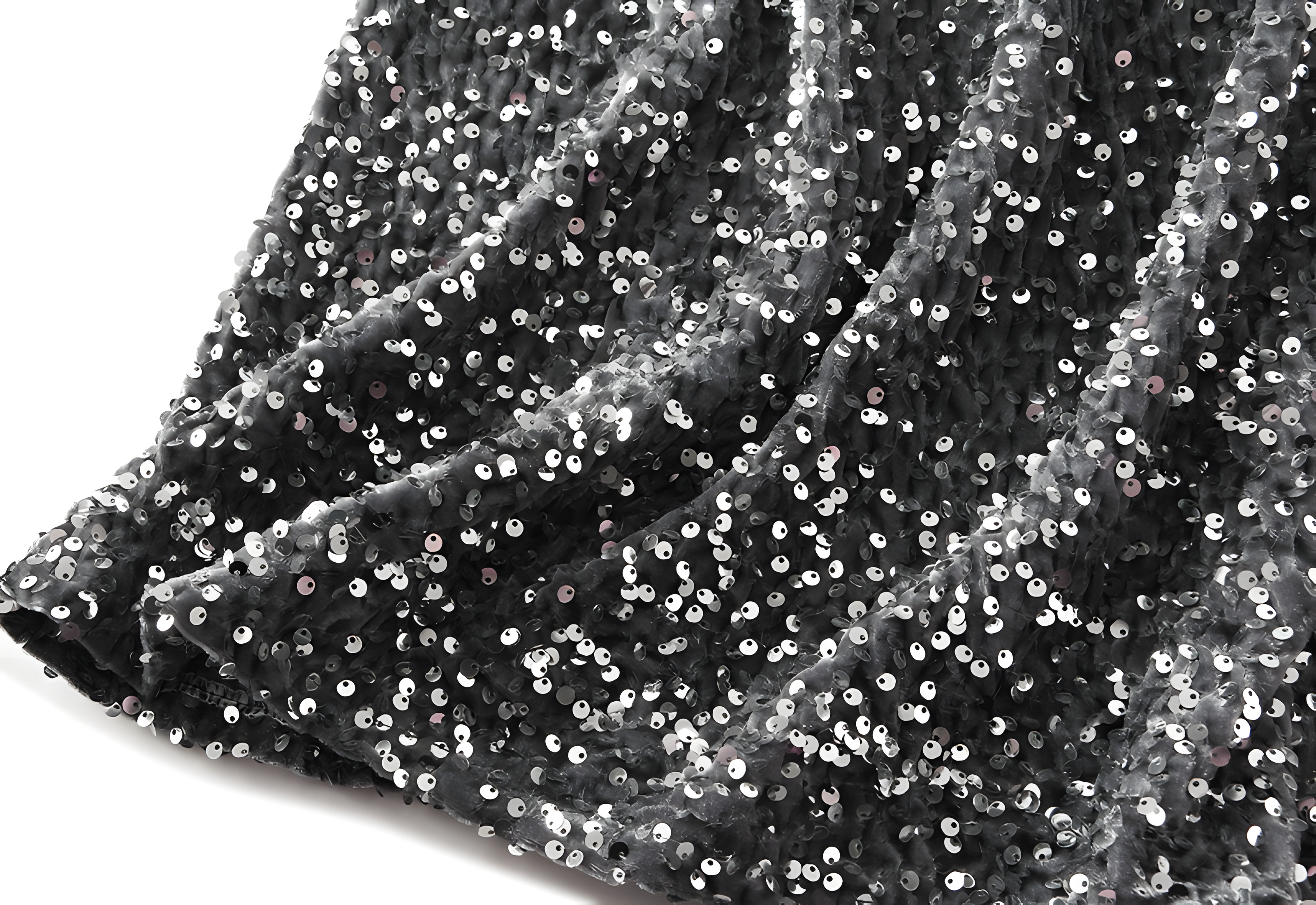 Heavy Sequinned Hip Skirt With Back Slit - D8035_GREY