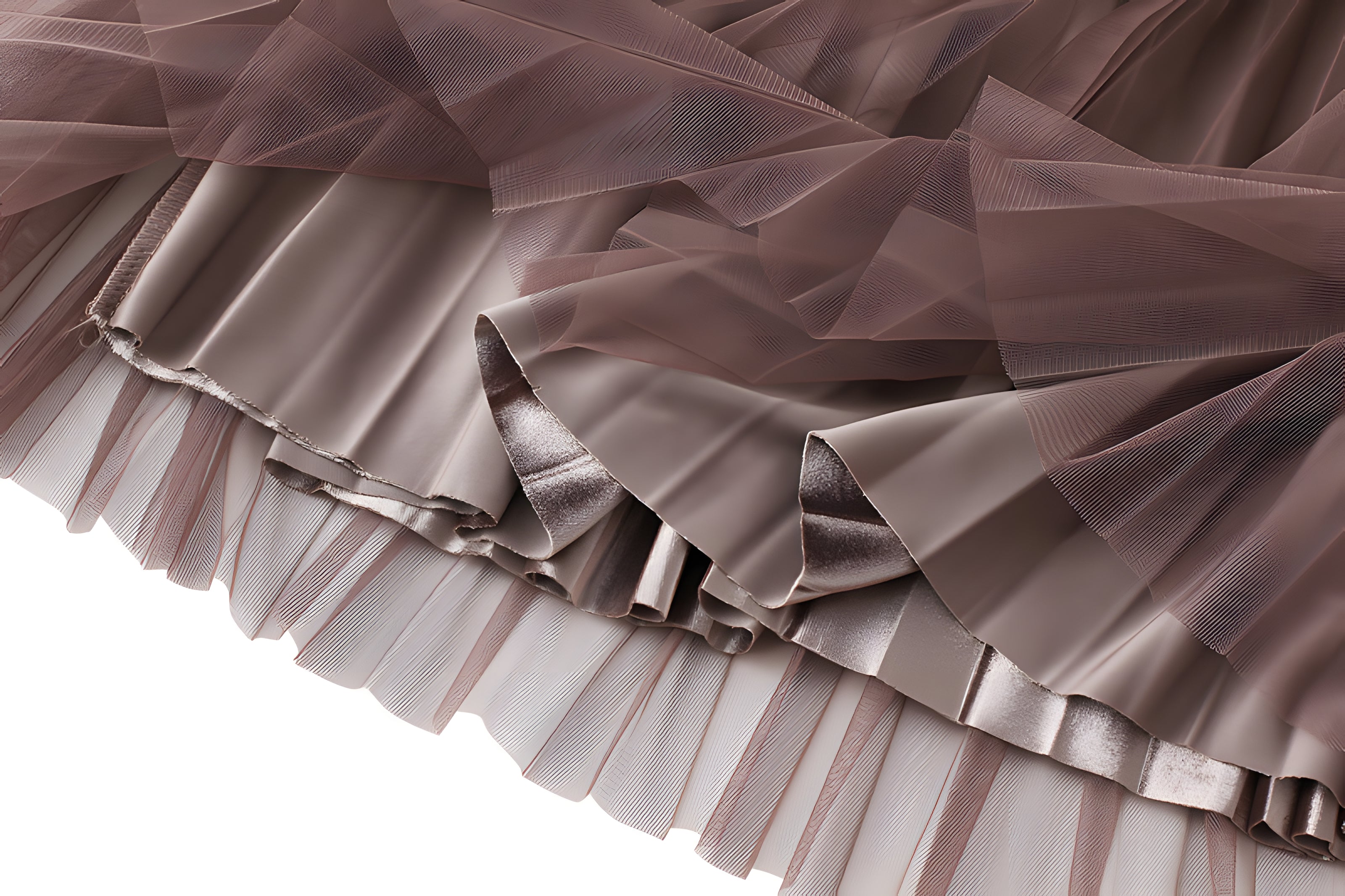 Velvet And Mesh Multilayer Pleated Skirt - 3319_KHAKI