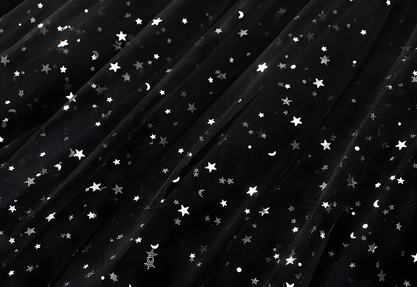 Fluffy Star Sequin Irregular Mesh And Velvet Skirt - 0310_BLACK