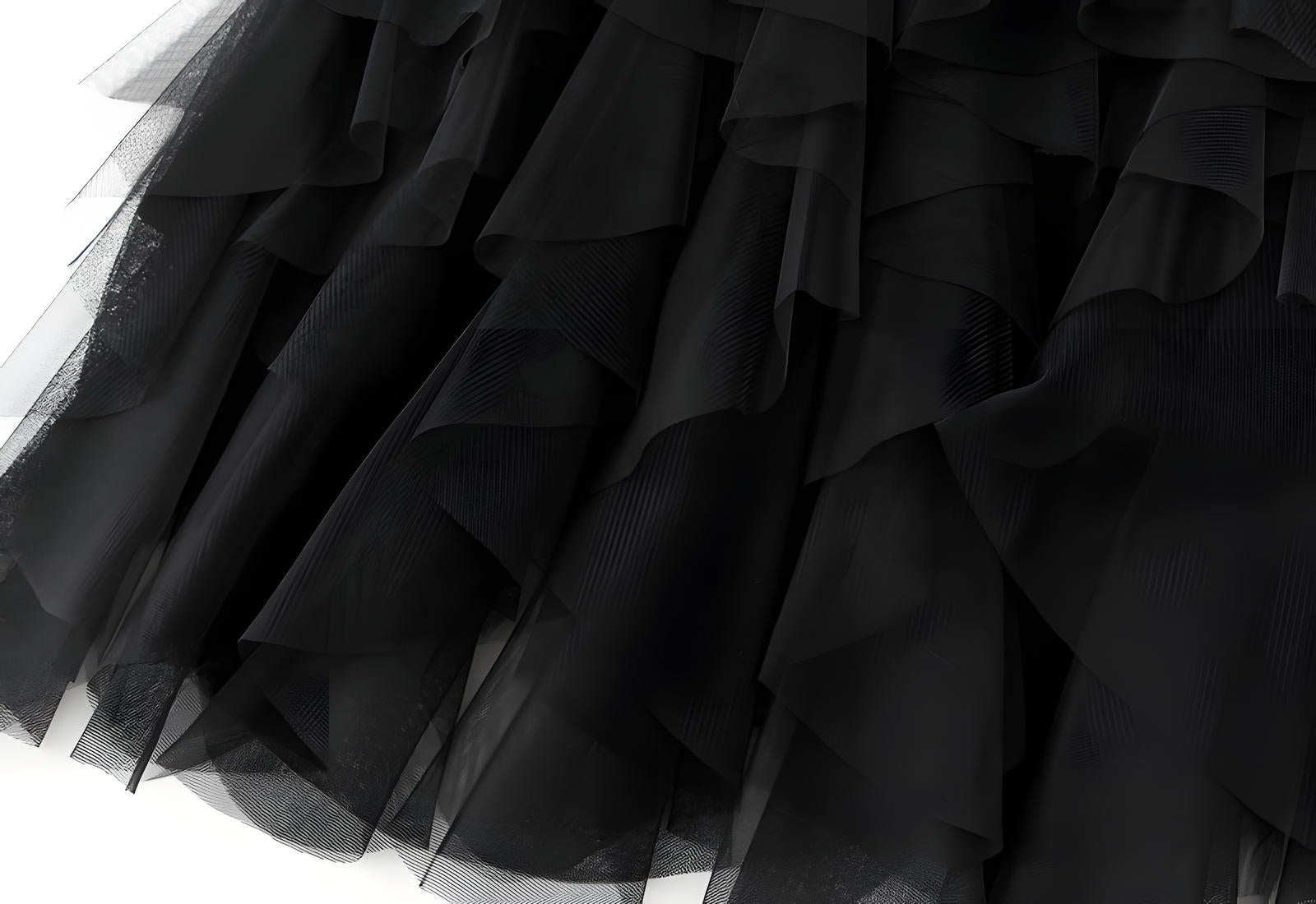 Mesh Gauze Vertical Ripples Short Skirt With Satin Lining - 1682_BLACK