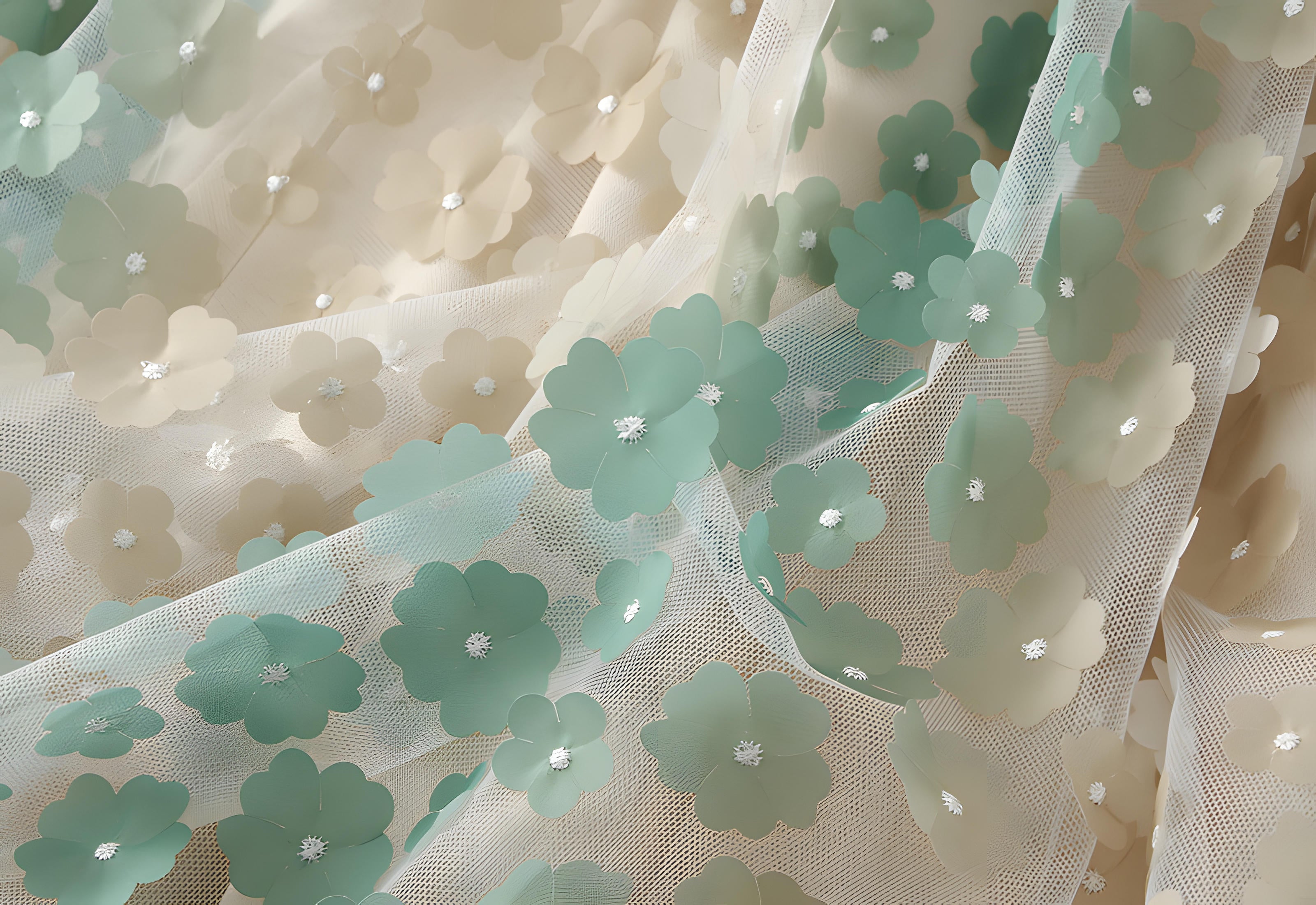 Multilayer Mesh Flower Skirt With Satin Lining - 1855_LIGHT GREEN