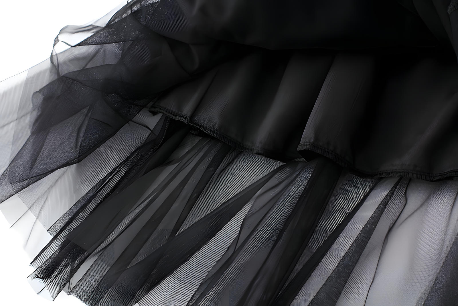 Multitier Irregular Mesh Black Skirt - 8621_BLACK