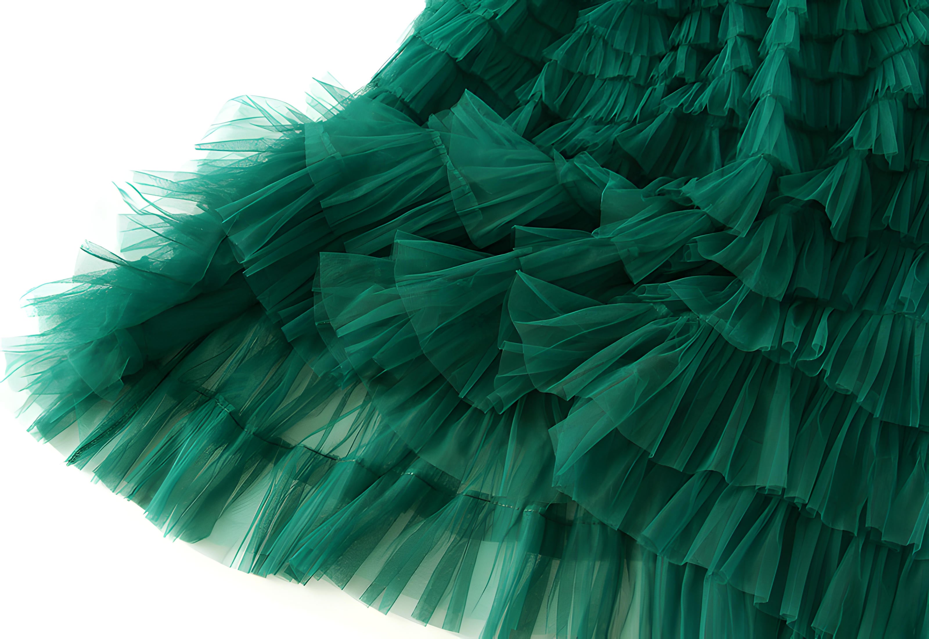 Heavy Mesh Gauze Multilayer Long Skirt With Satin Lining - 2210_DARK GREEN