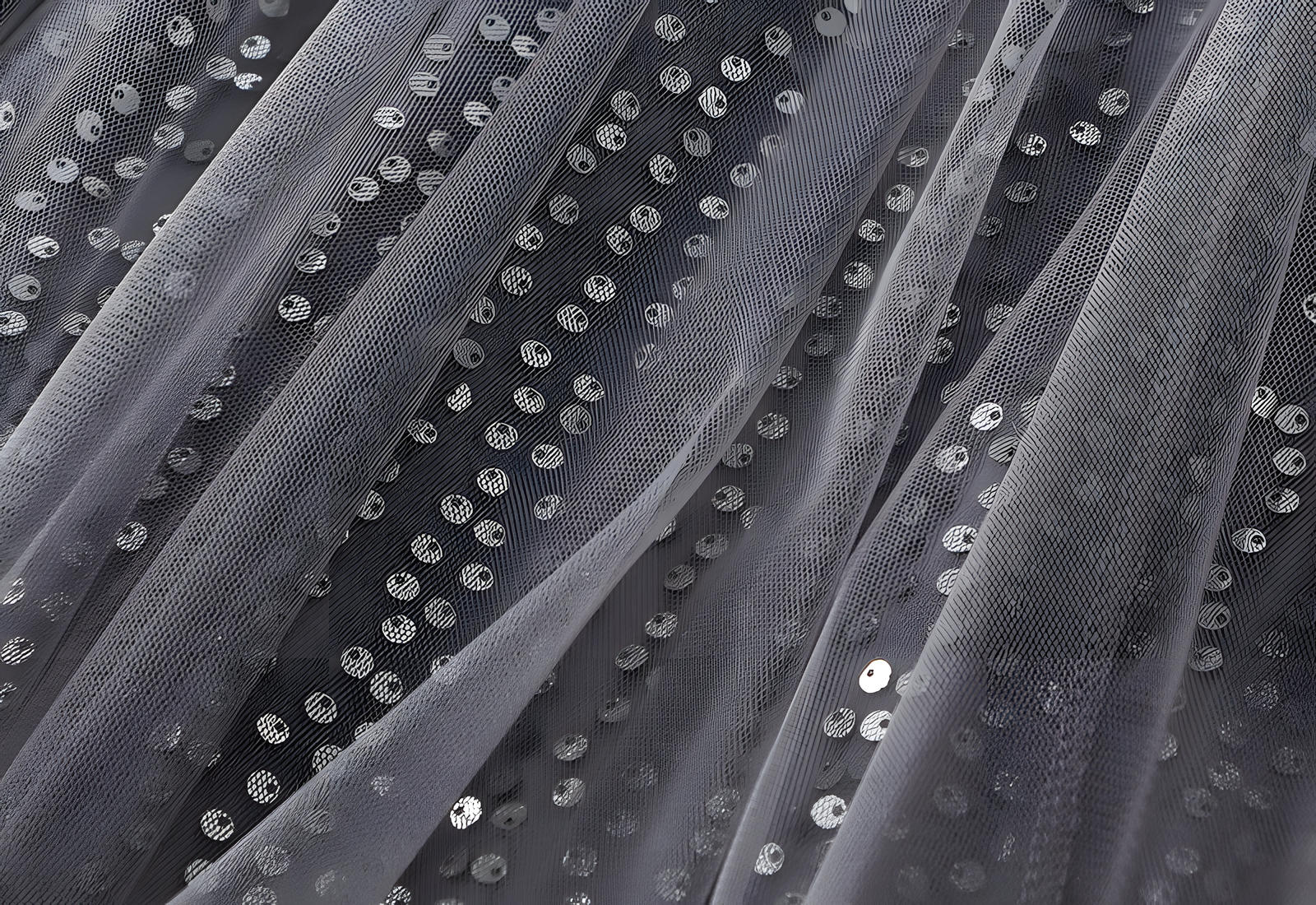 Multilayer Mesh and Sequinned A-Line Skirt with Satin Lining - K503_GREY