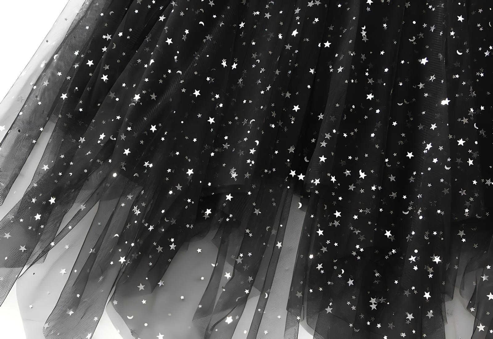 Fluffy Star Sequin Irregular Mesh And Velvet Skirt - 0310_BLACK