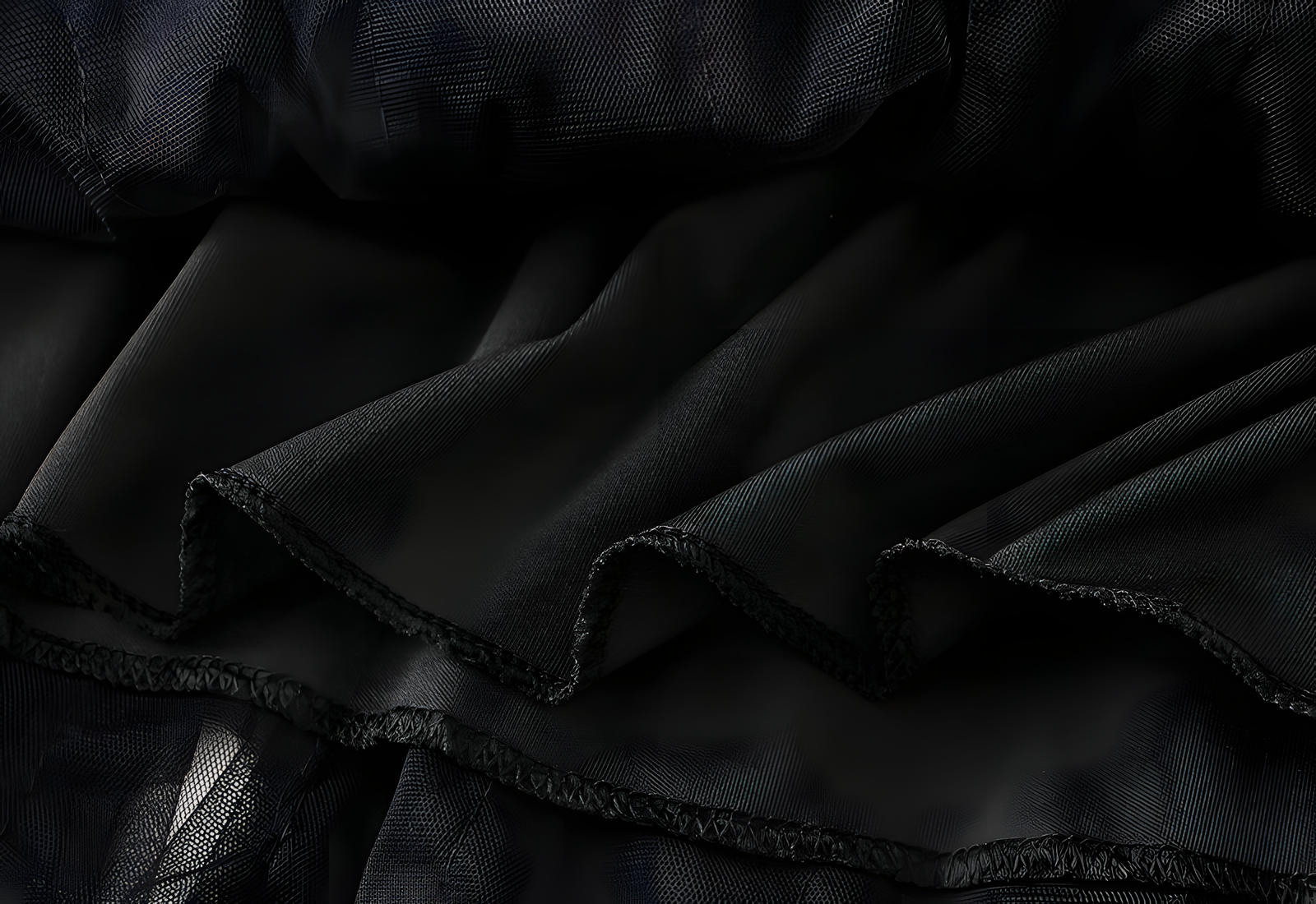 Mesh Gauze Vertical Ripples Short Skirt With Satin Lining - 1682_BLACK