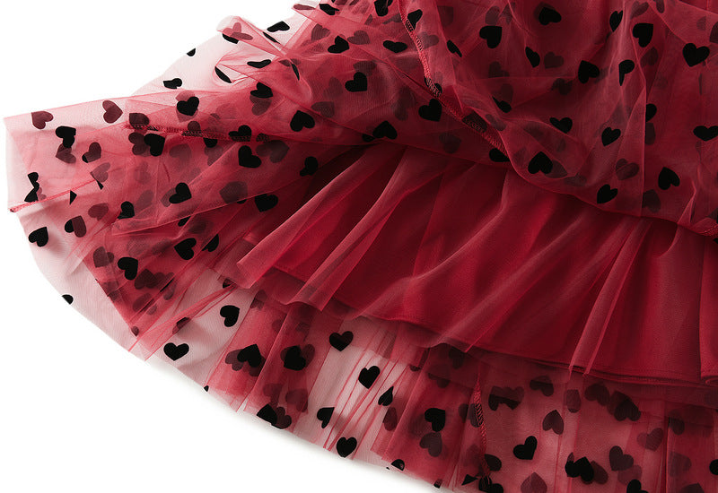 Multilayer Mesh Heart Skirt With Satin Lining - 1200_RED