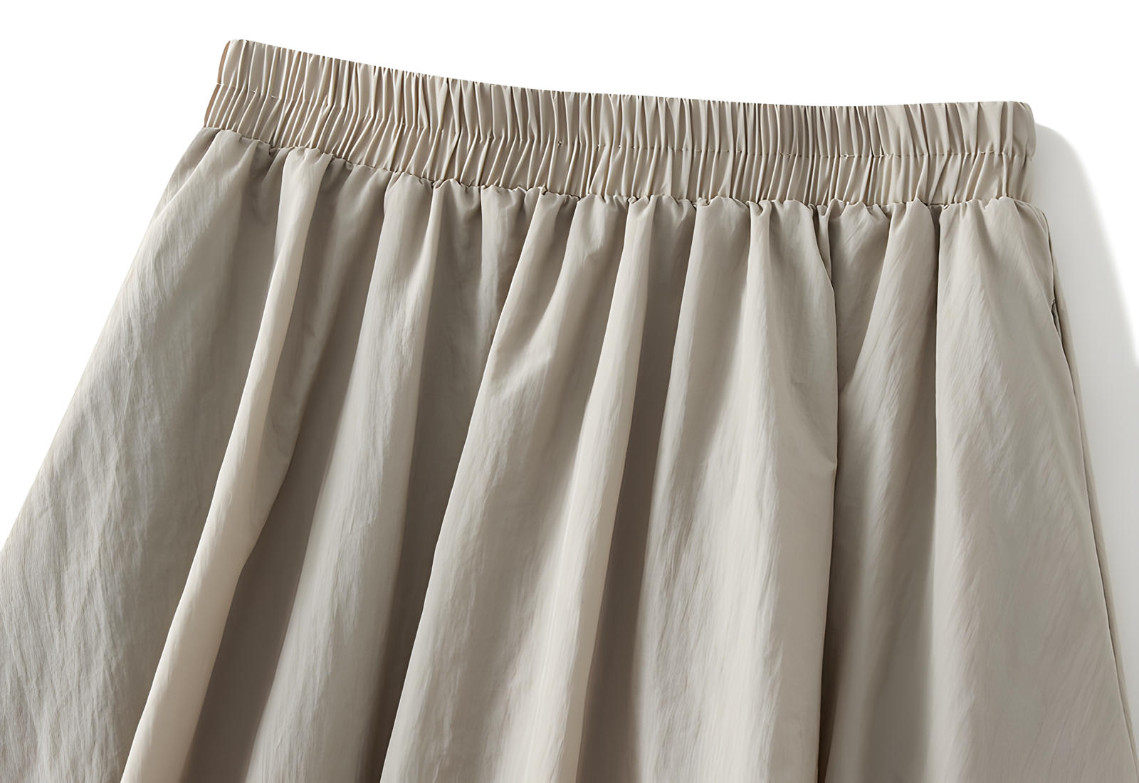 A-line High Waisted Mid Length Lantern Skirt With Both Side Pockets - 0503_KHAKI