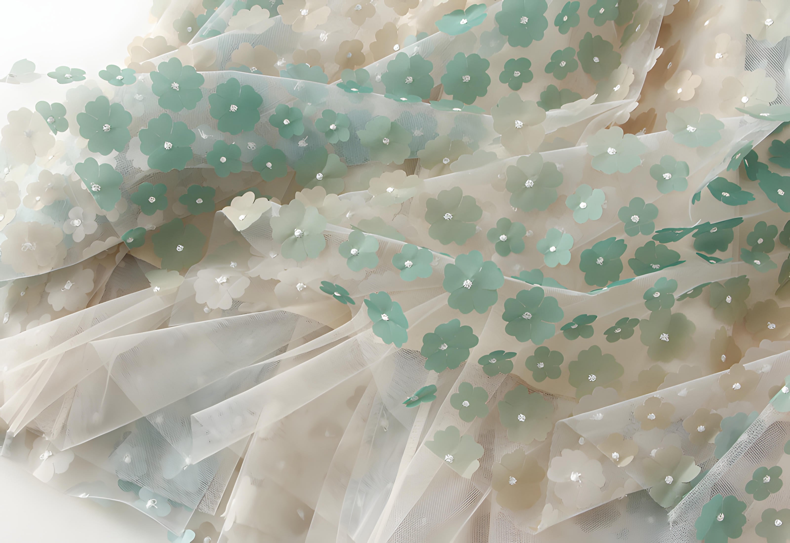 Multilayer Mesh Flower Skirt With Satin Lining - 1855_LIGHT GREEN