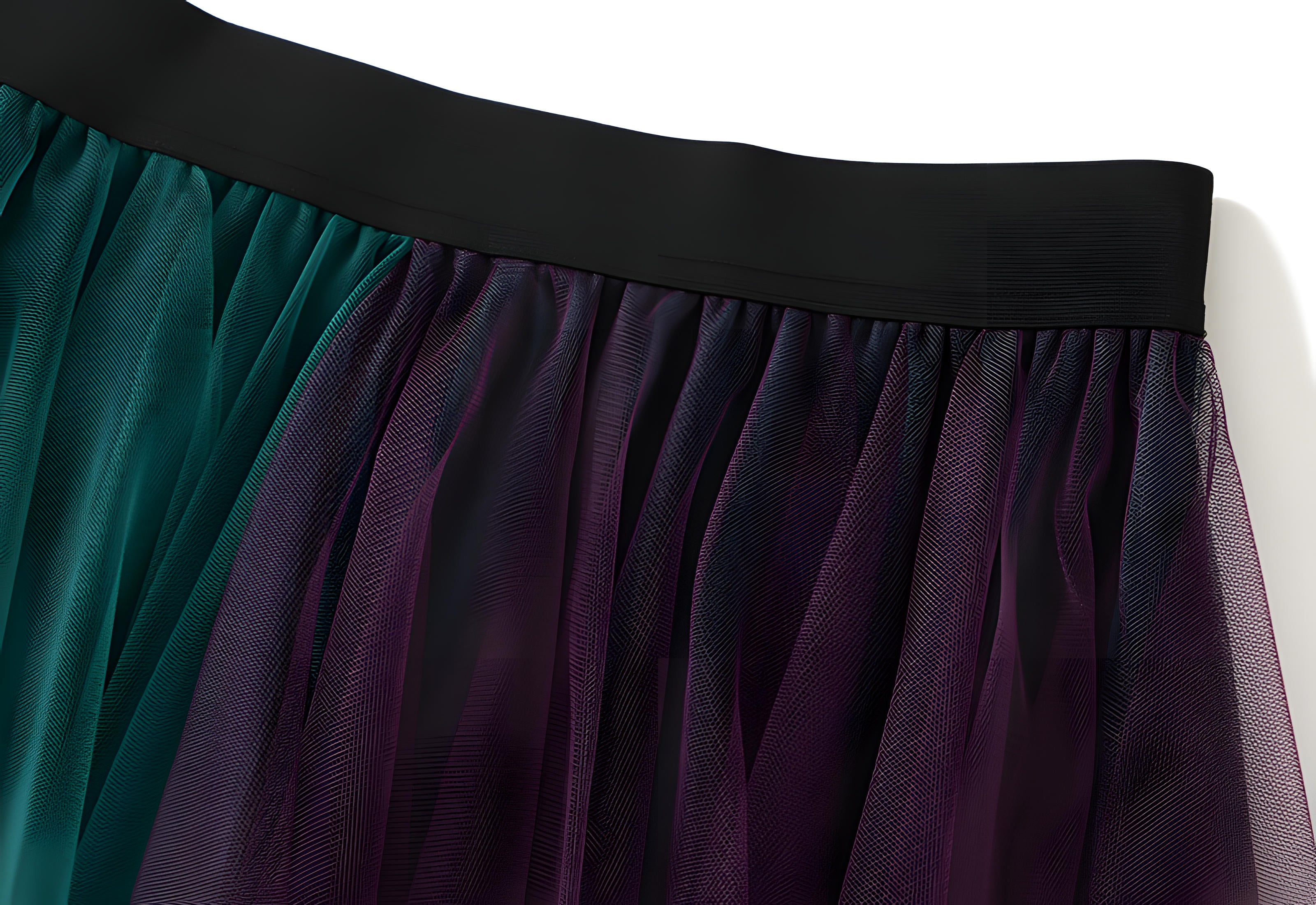 Multilayer Irregular Three Color Mesh Skirt - 8063_PURPLE AND GREEN