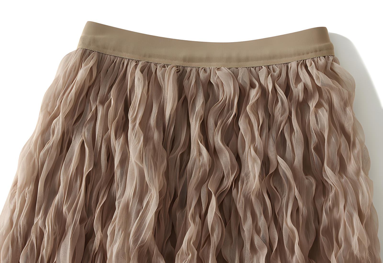 Multilayer Ripple Self Design A-Line Skirt	- J895_KHAKI