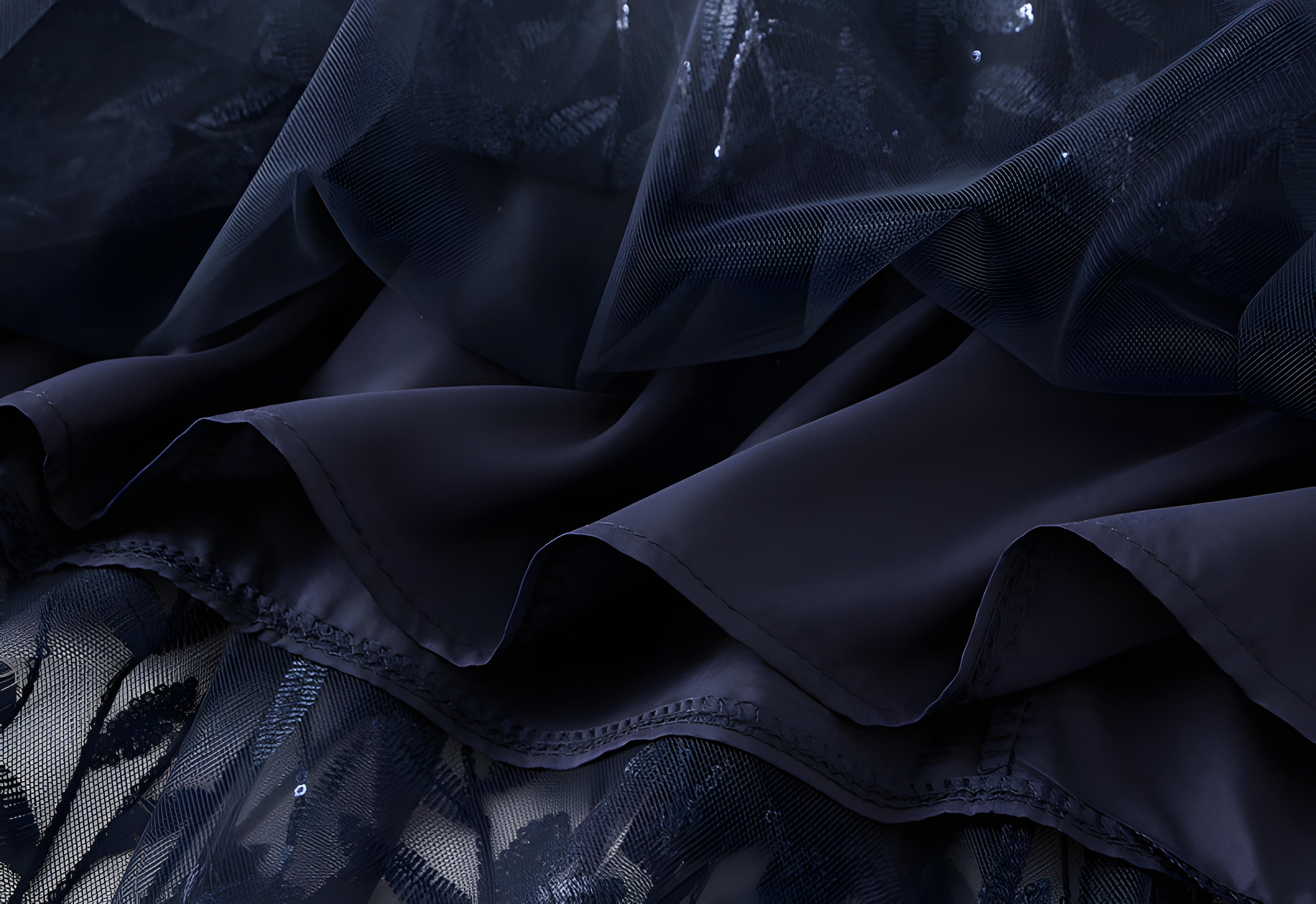 Multilayer Mesh A-Line Skirt With Glittering Leaf Embroidery - 1888_SAPPHIRE