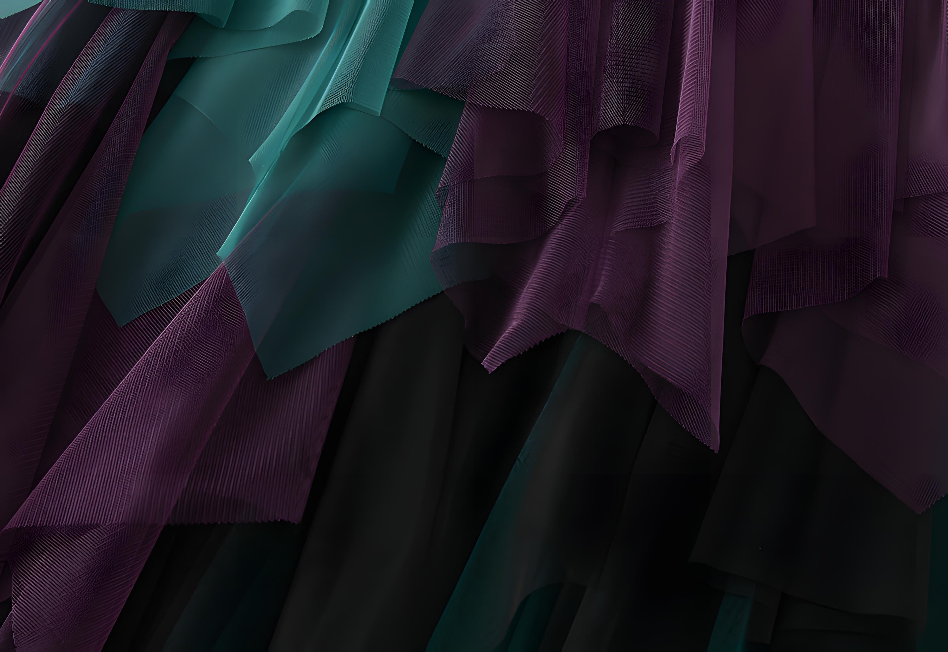 Multilayer Irregular Three Color Mesh Skirt - 8063_PURPLE AND GREEN