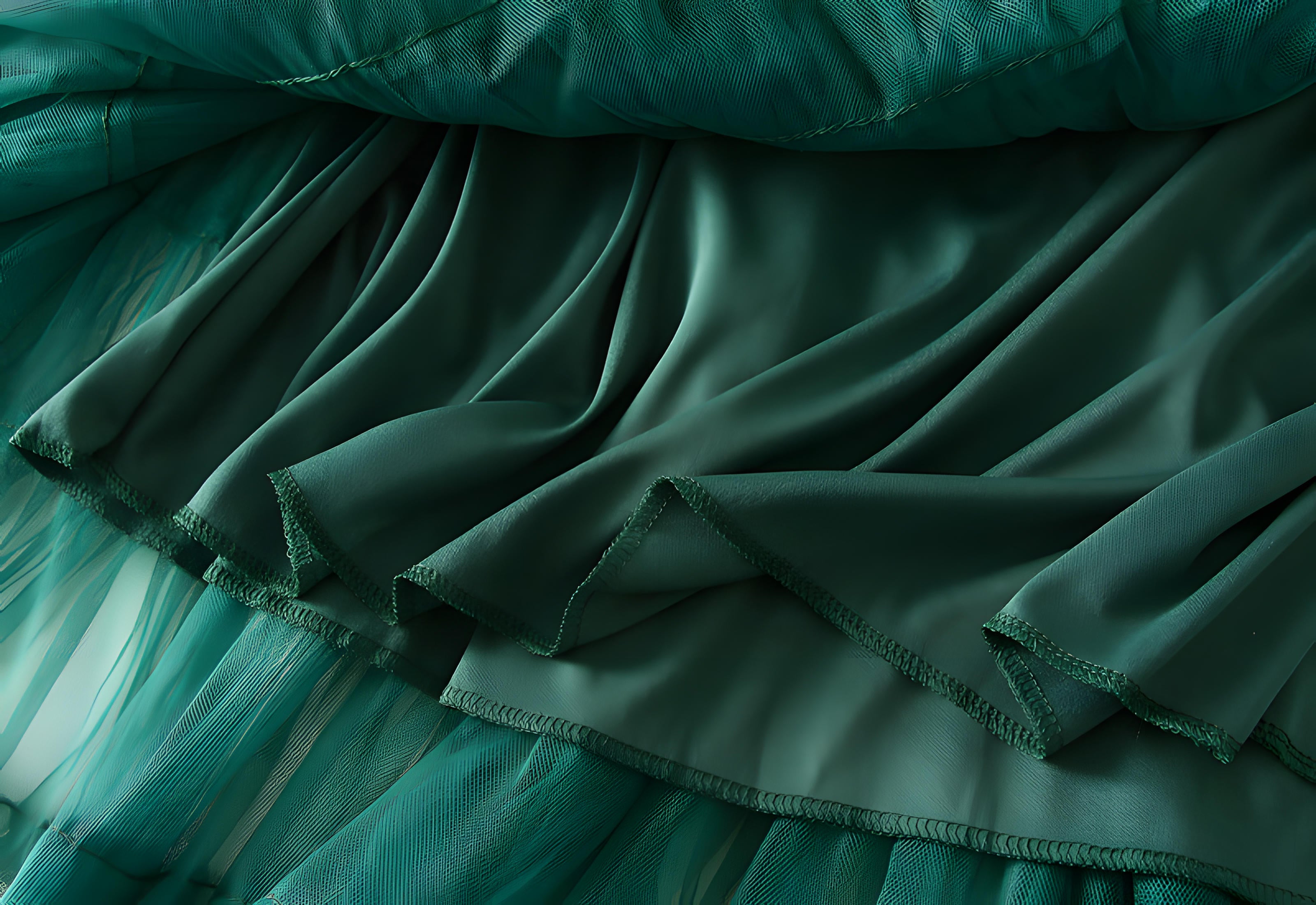 Heavy Mesh Gauze Multilayer Long Skirt With Satin Lining - 2210_DARK GREEN
