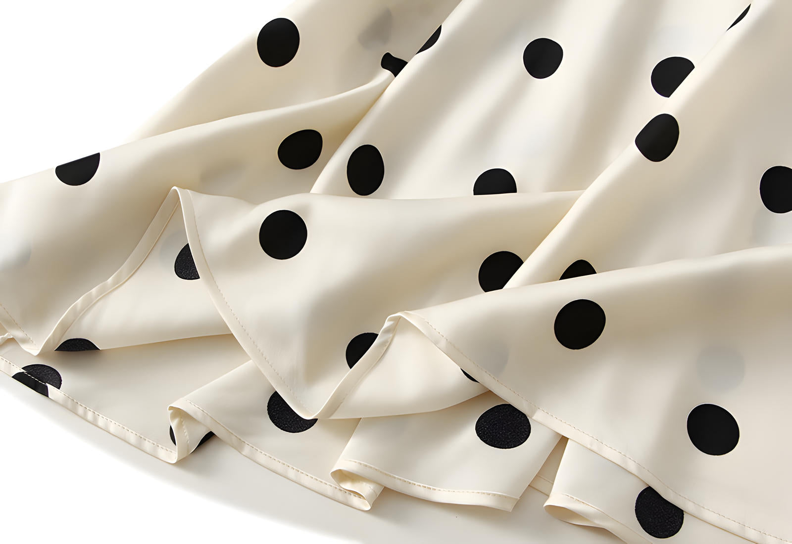 Polka Dot Retro A Line Satin Skirt - 9830_Big_WHITE
