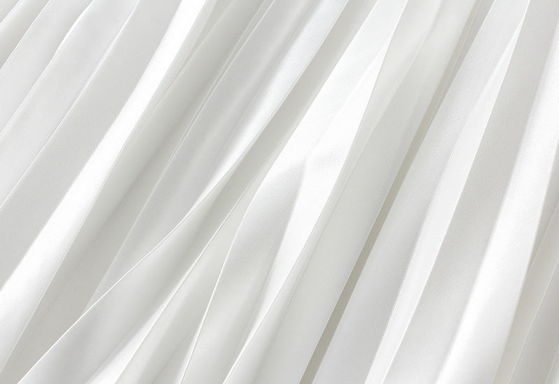 High-Gloss Pleated A-Line Skirt - 8059_WHITE