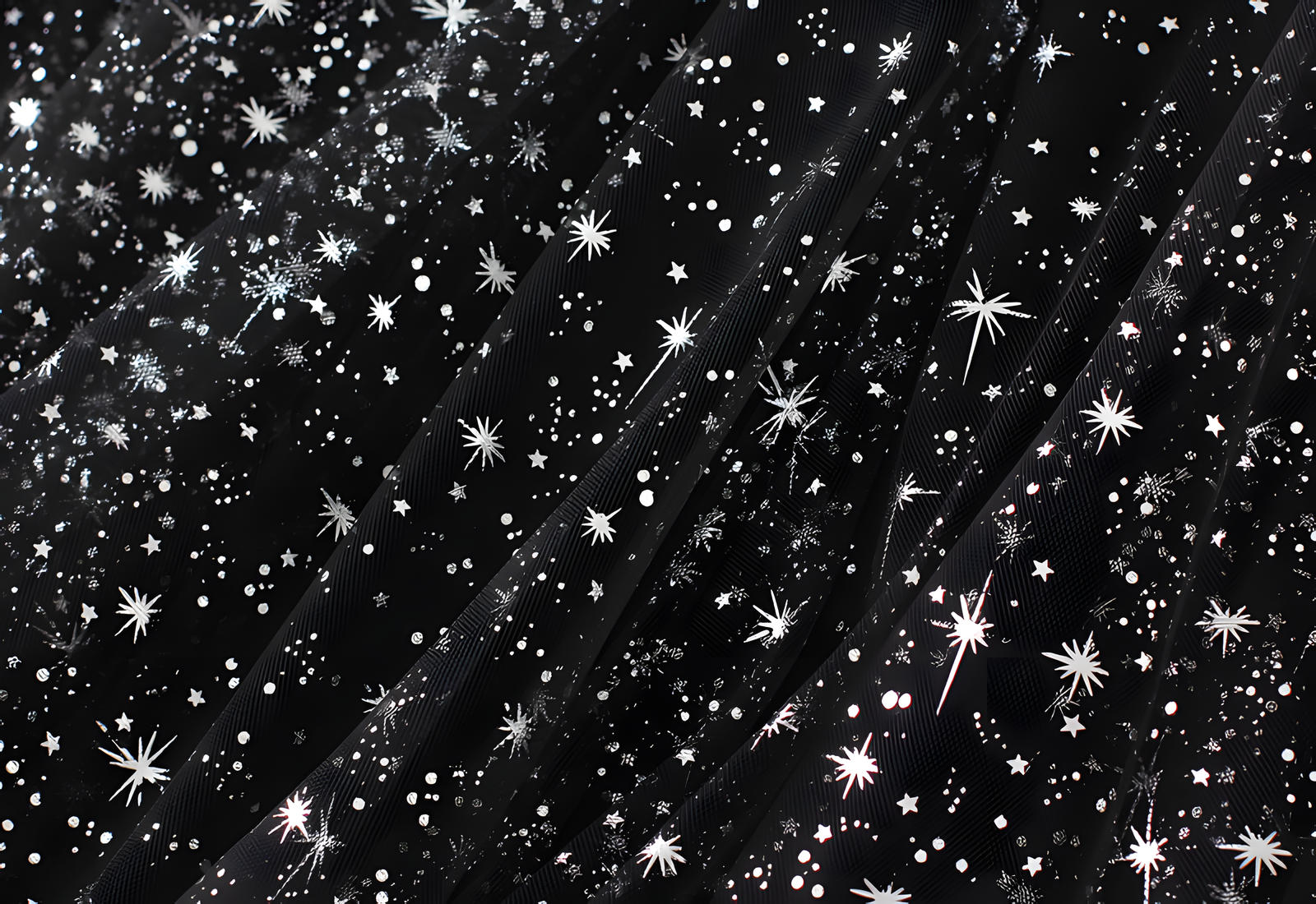 Multilayer Mesh Gauze Sequinned Star Embroidered A Line Skirt	- 9801_BLACK