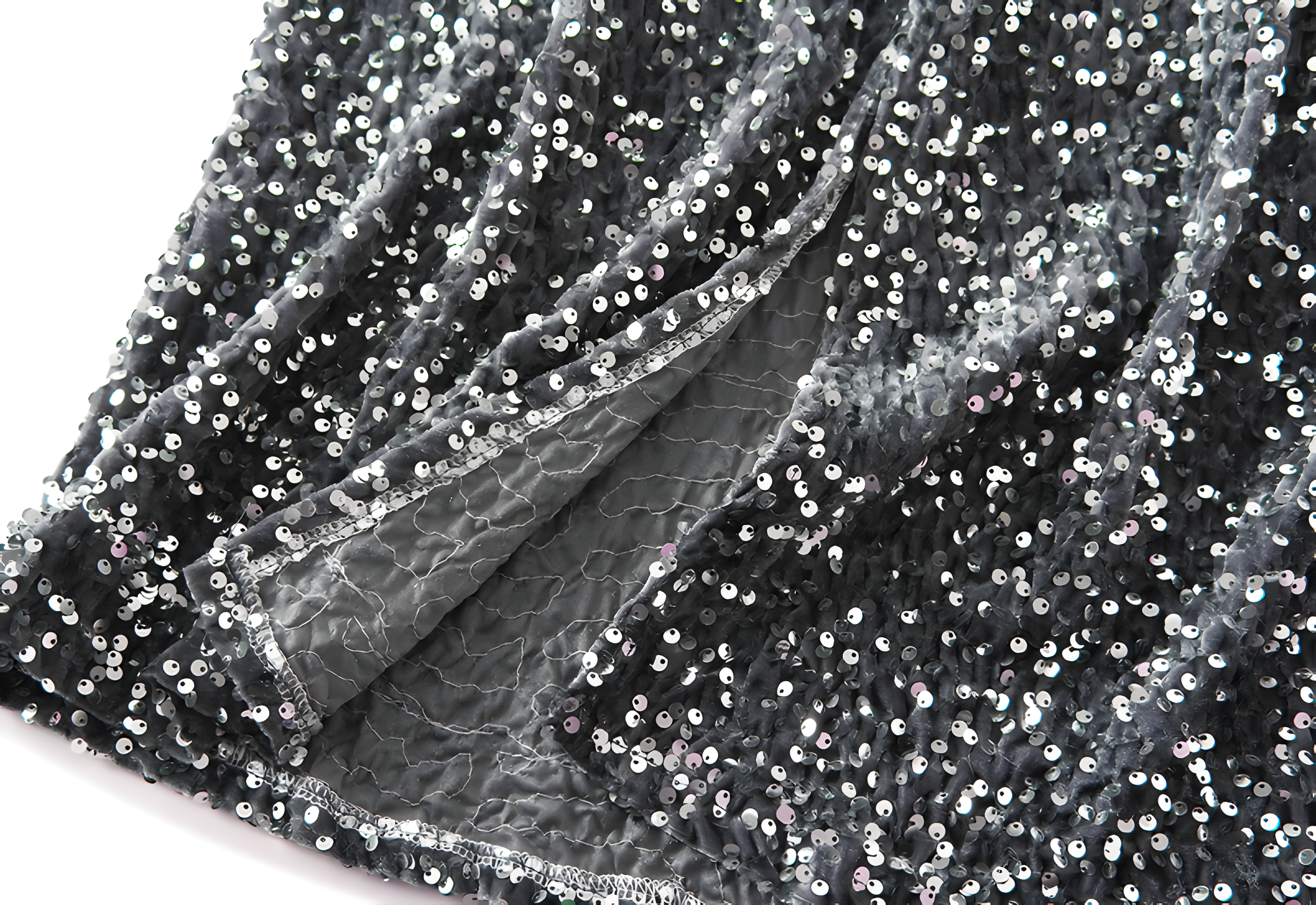 Heavy Sequinned Hip Skirt With Back Slit - D8035_GREY